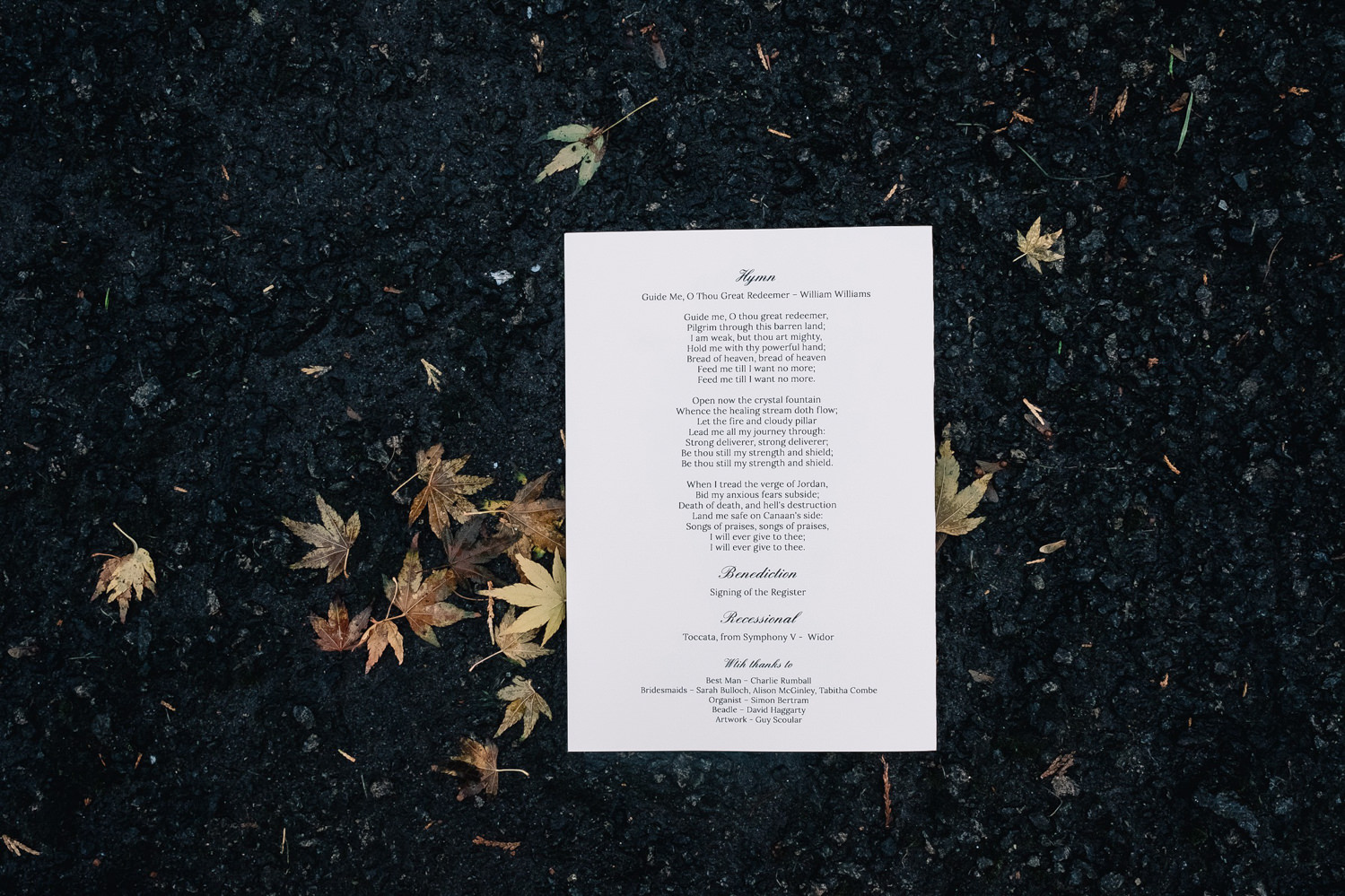 winter leaves surround order of service