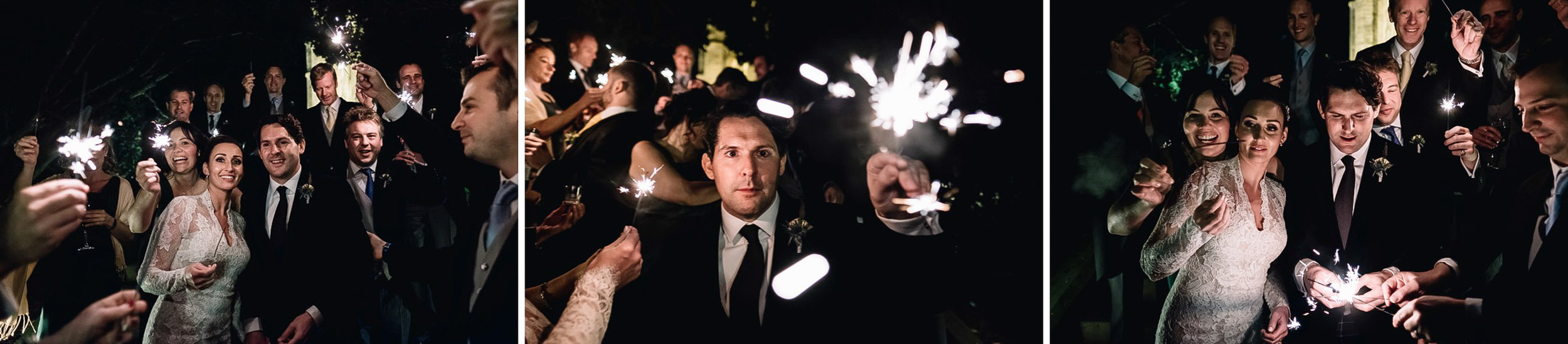  wedding party enjoy winter sparklers 