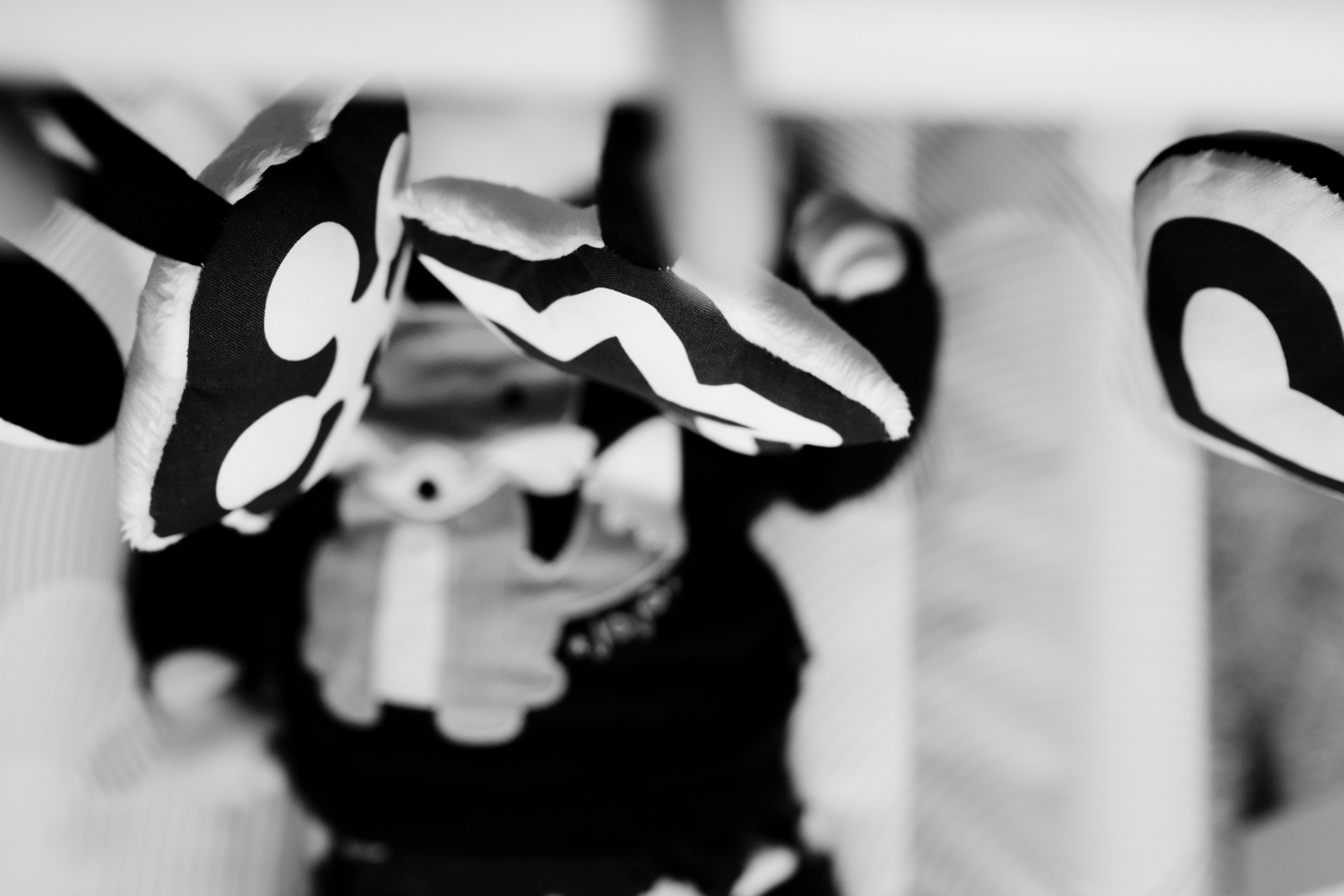 Black and white baby gym toys.