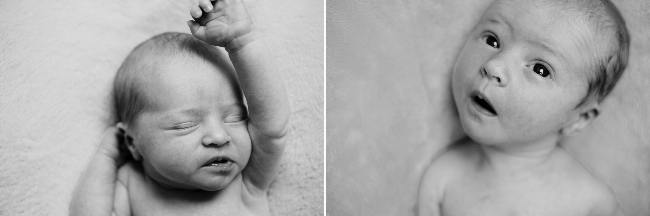 the photograph on the left is of a two week old baby stretching. The one on the right is of it smiling.
