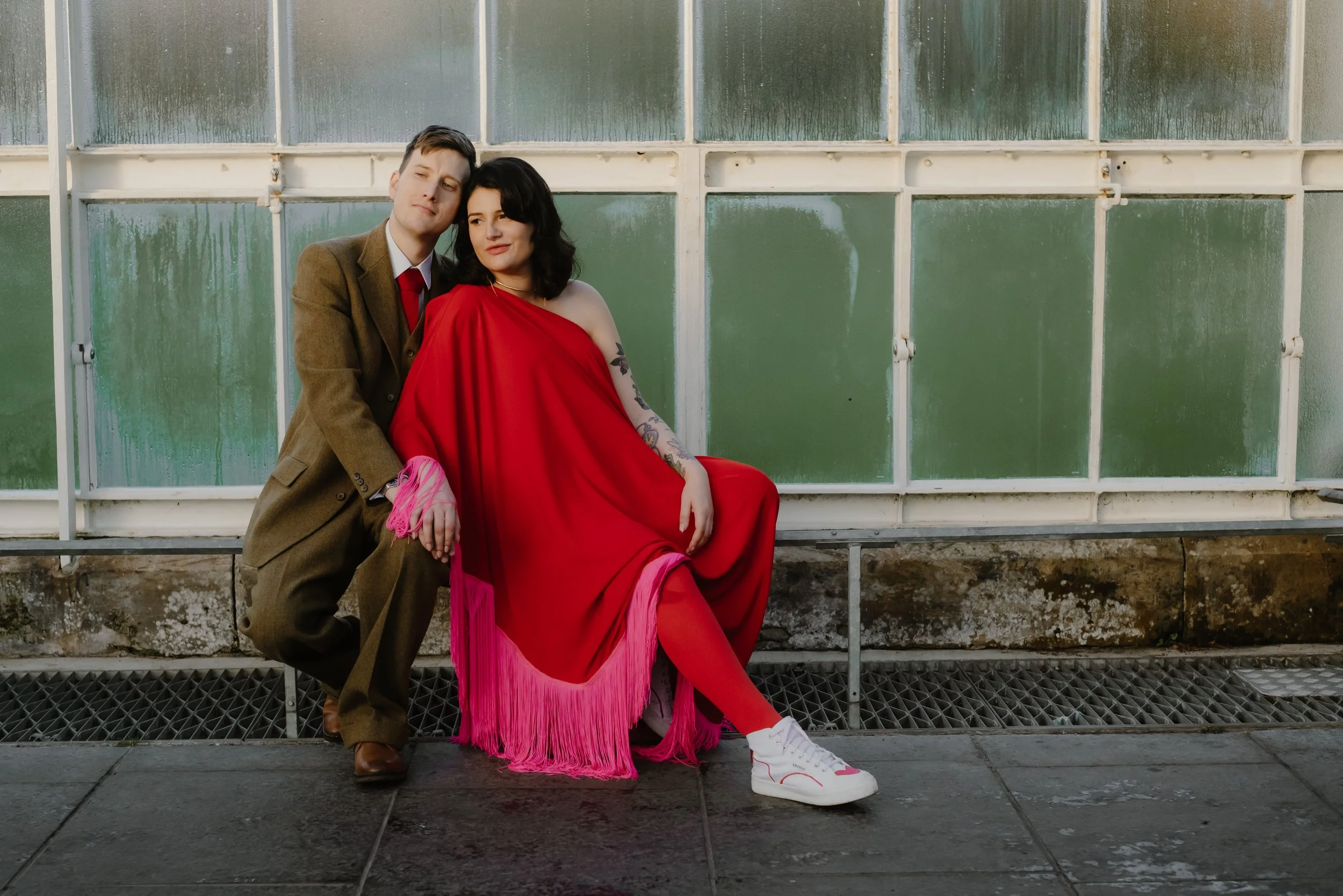 Colourful Glasgow Botanics Elopement with Bespoke Cape