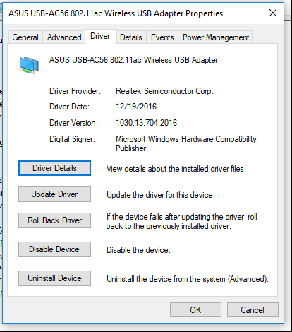 Screen shot of the adapter driver version after updating