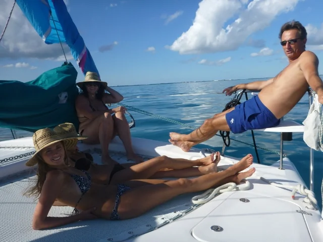 Sunbathing on the deck of S/V Tortuga