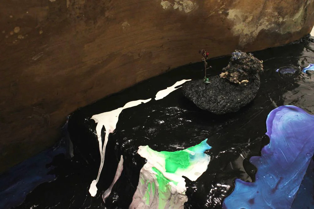   Orinoco (Clay Lick)   wood, plaster, acrylic plastic, bronze, pigment   67" x 35" x 30"&nbsp;  2014 