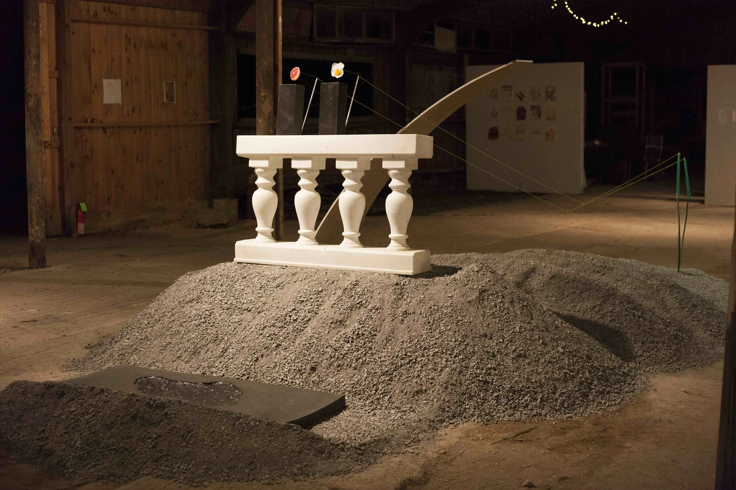   Utopic Scene 1    plastic, marble, gravel, drywall, steel, foam, resin, bronze, fabric  dimensions variable  2014    