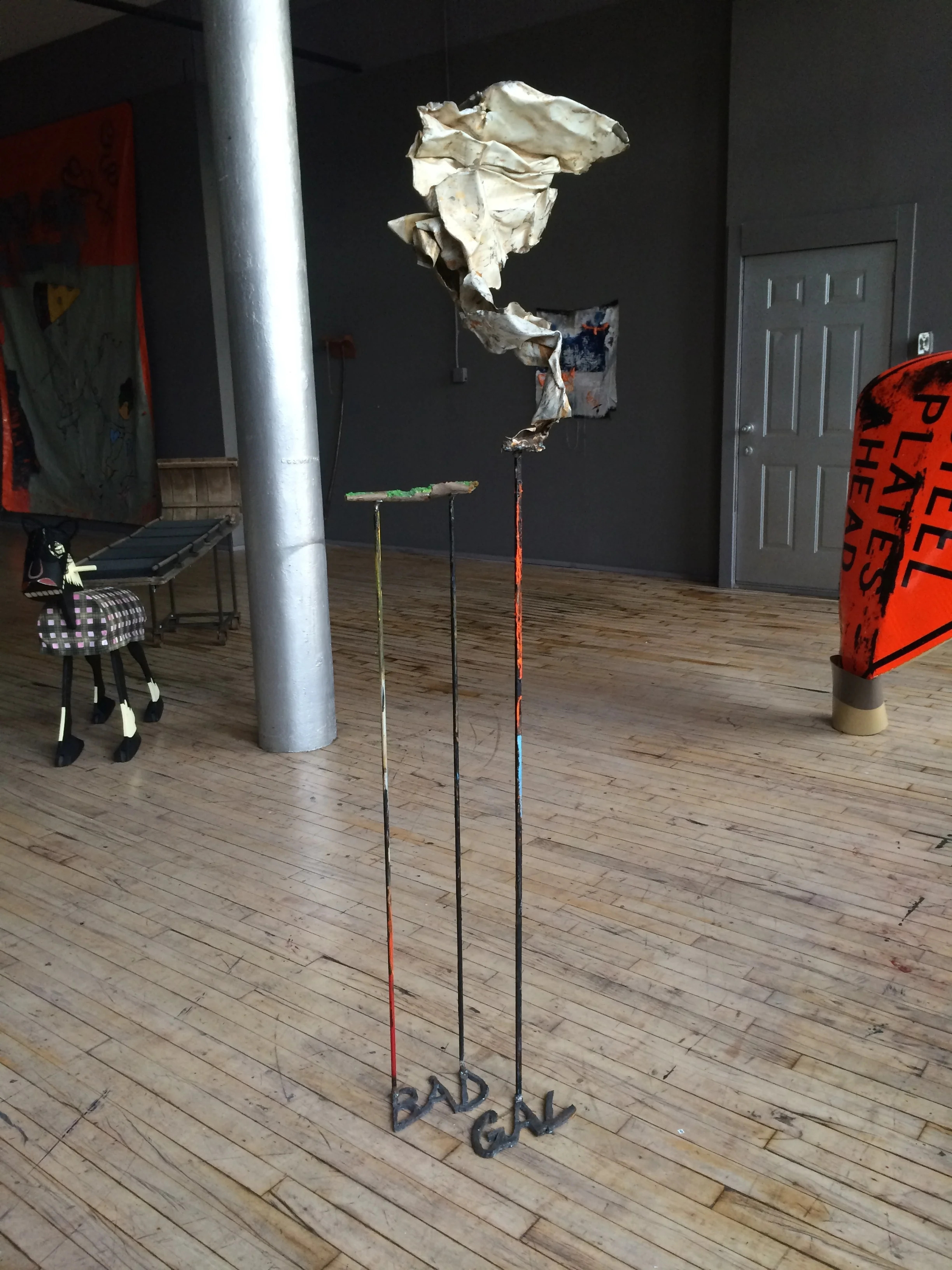   Bad Gal   steel, bark, foam, enamel  6' x 1' x 2'  2015 