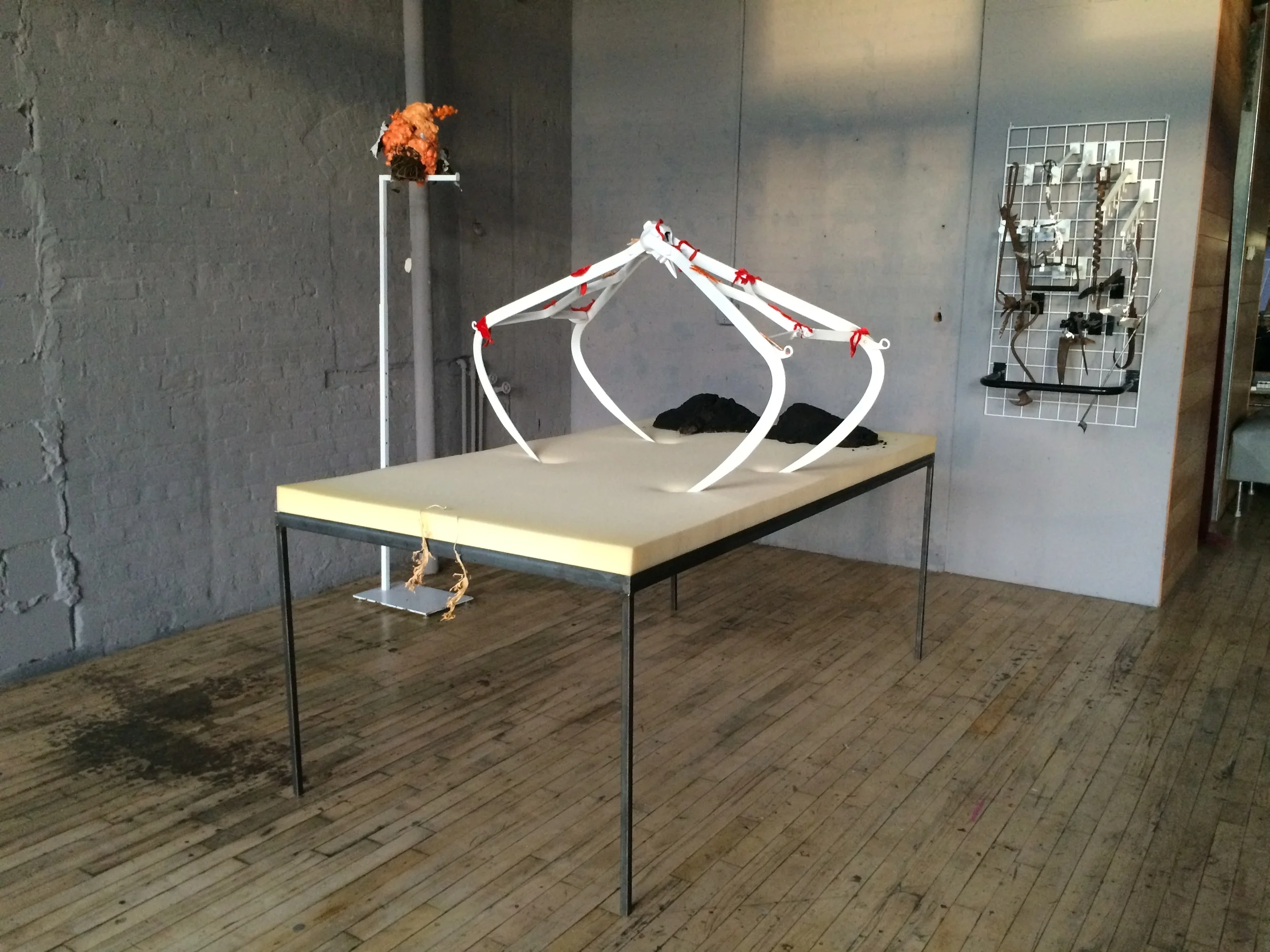   Suite   foam, steel, velvet, wood, tar, mop heads  5' x 7' x 3'  2015    