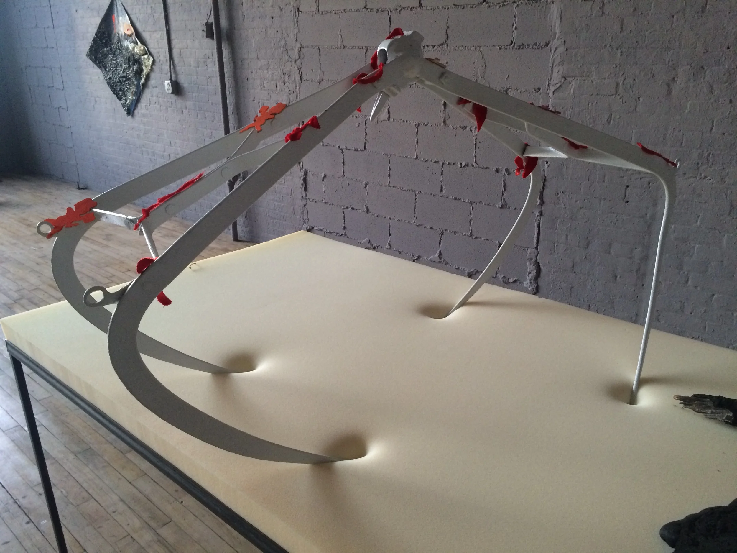   Suite   foam, steel, velvet, wood, tar, mop heads  5' x 7' x 3'  2015 