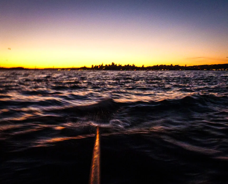 Monday, January 14, 7 a.m., rowing back from the Golden Gate Bridge, 35 degrees