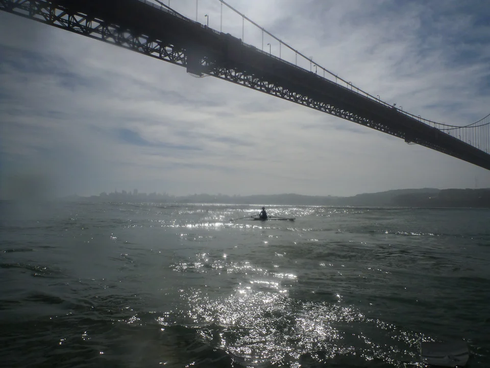 Robin rows under the Golden Gate for the first time. March 8, 2014