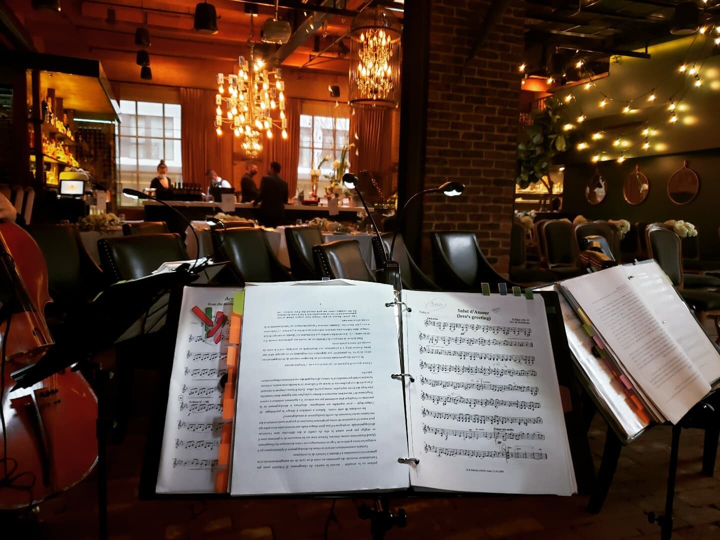 Elegant wedding in #griffintown @restaurantlerichmond on this beautiful Saturday afternoon 🎶👰
.
.
#chandelier #quartet #weddingmusic #weddingmusicians #violin #classicalmusic
.
@julienneglorieux 
@elglorieux