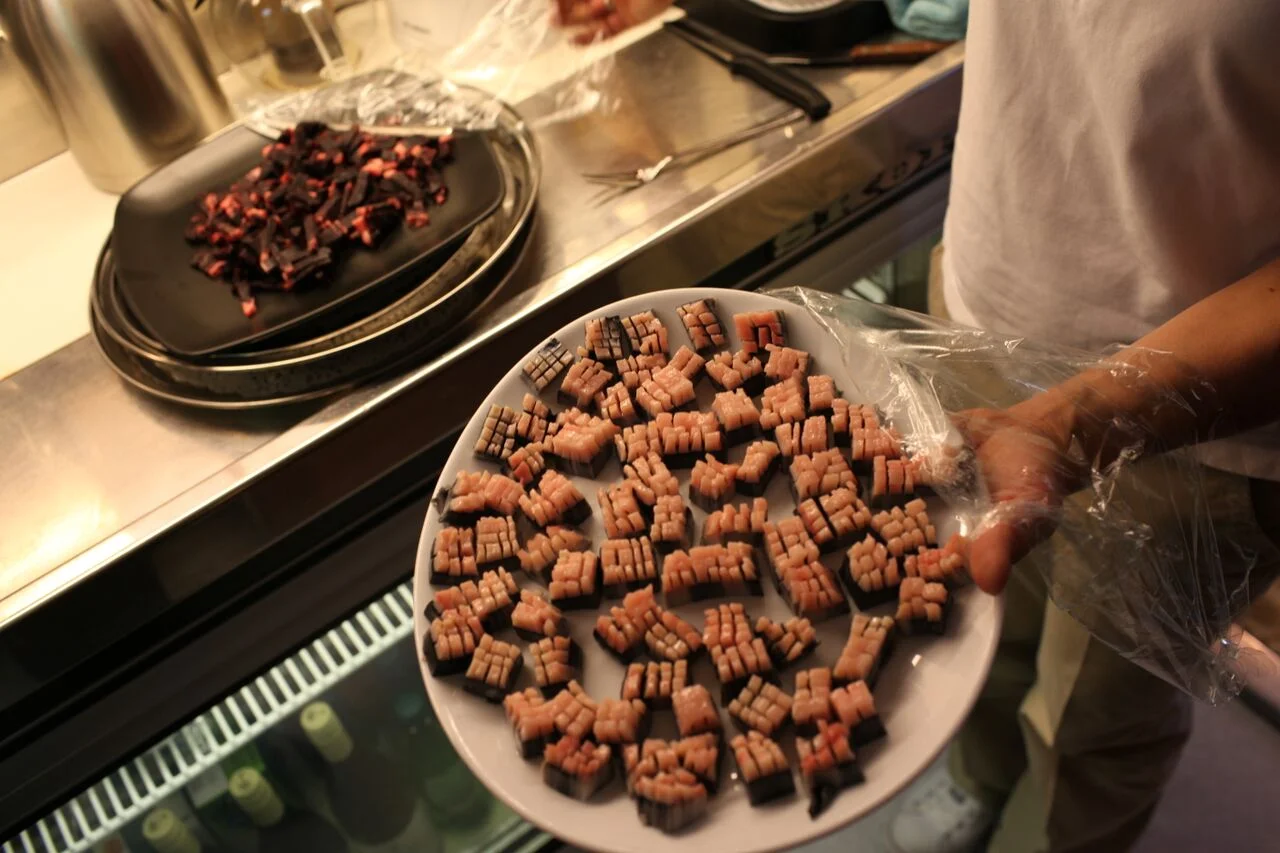 Stevie invited us to taste narwhal (center) and ring seal (upper left). The ring seal was delicious. It was such an amazing experience to not only try these foods, but to connect with an ancient, indigenous diet and nutritional philosophy.