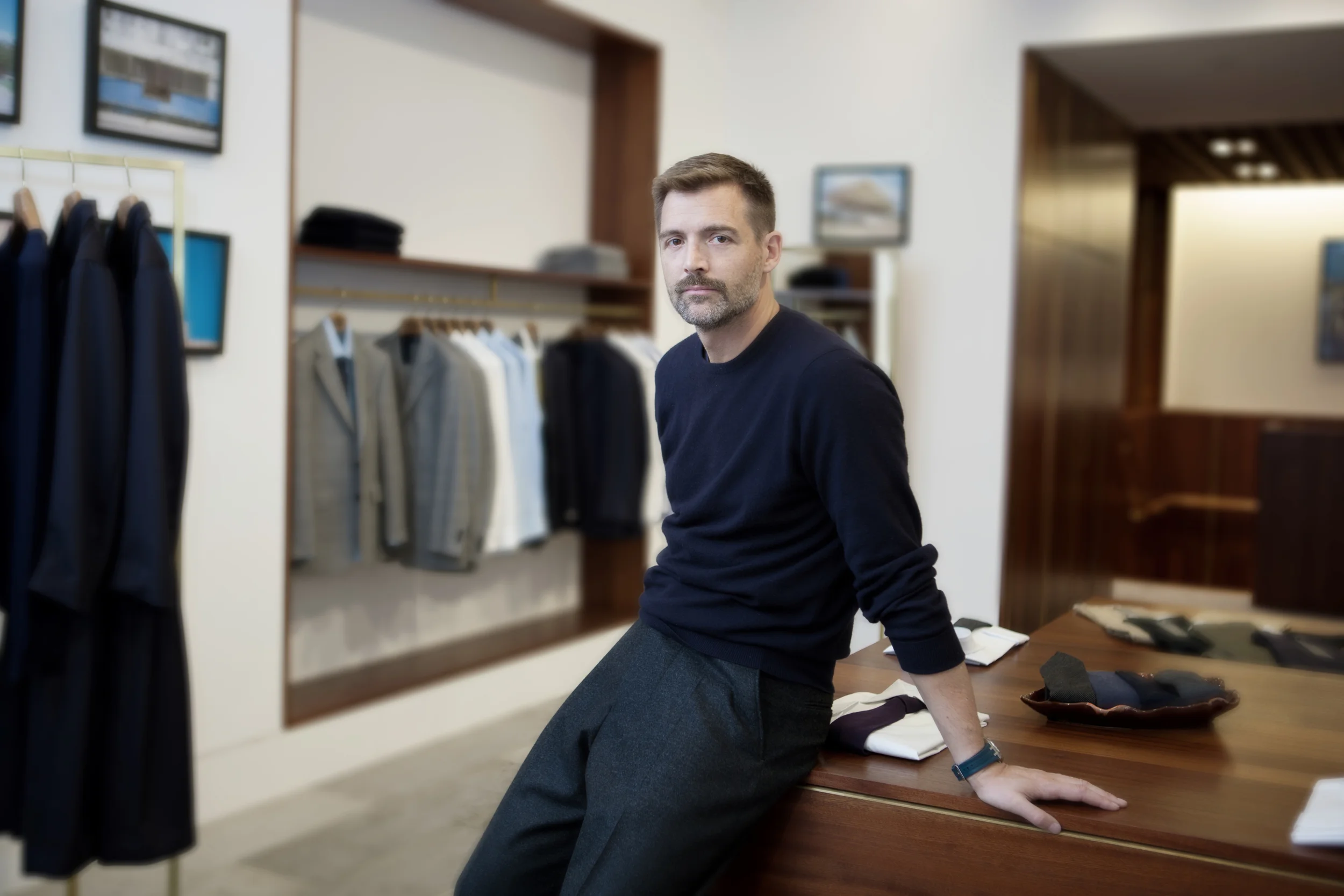 Patrick Grant shot in his E.Tauz and sons in London's west end