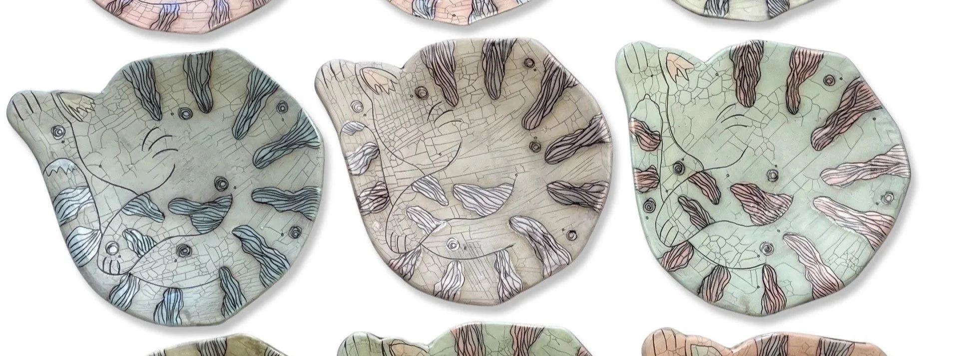 handmade ceramic cat plates
