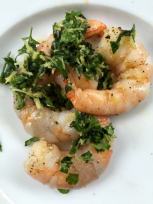 Atop grilled shrimp. 