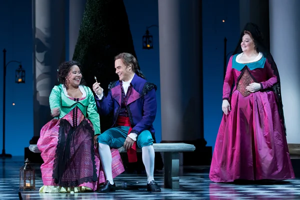 Ariana Wehr (Barbarina) with Ryan McKinny (Figaro) and Elizabeth Bishop (Marcellina) in Washington National Opera's 2016 production of Le Nozze di Figaro. Photo Credit: Scott Suchman. 