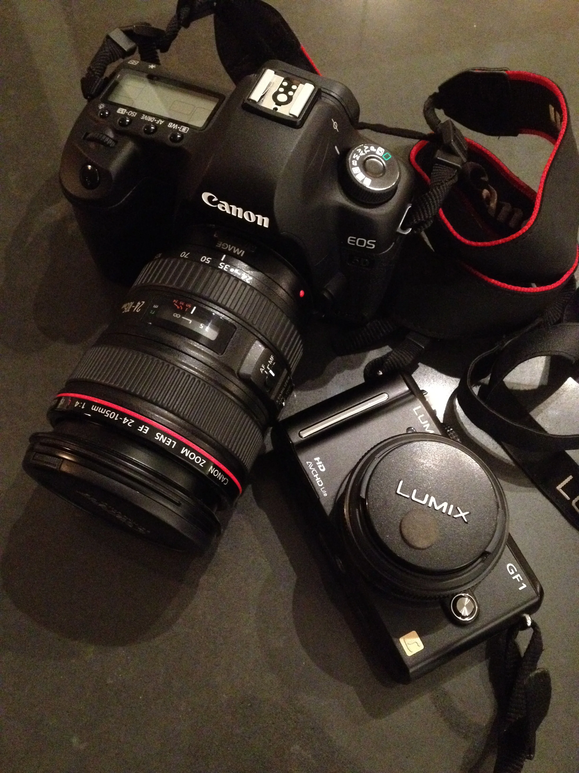 Canon 5D Mark II with a 24 -105L lens and my Panasonic GF1 with a 20 mm pancake. ©Caroline Yung 2012