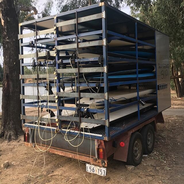 Blue tooth lock box&rsquo;s to the right, in the photo. Each BT lock box has a key. Open the locker to your SUP in the back of the trailer. Then wave your phone at the lock to open it or get a PIN number. After you book you can use your single use co