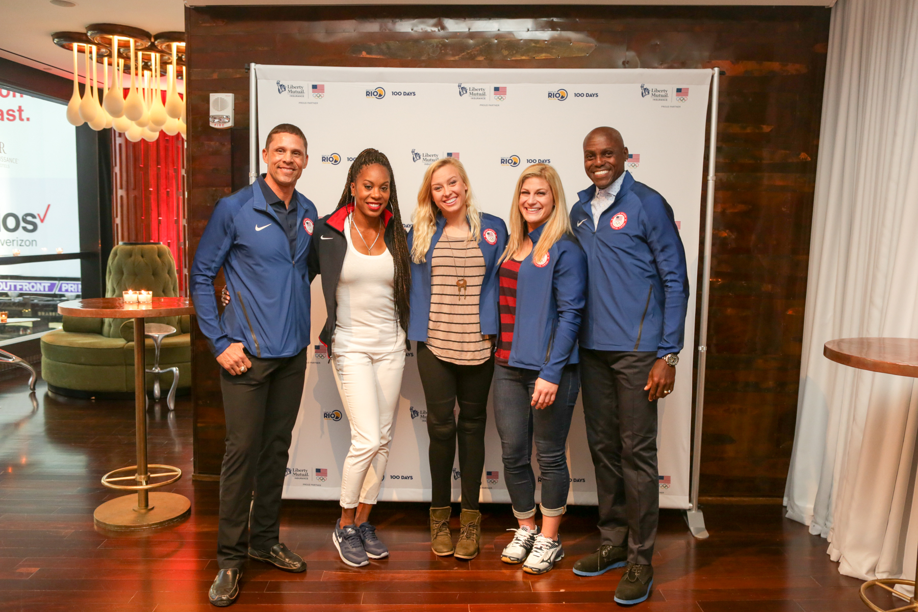 From left to right: Dan O'Brien, Sanya Richards-Ross, Jessica Long, Kayla Harrison, and Carl Lewis