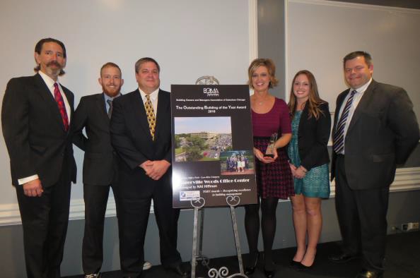   Naperville Woods team photo: Ed Justic, Building Engineer, John Willlis, Building Engineer, Scott Wilson, Chief Engineer, Jennifer Lewand, Assistant Property Manager, Kate Hoeksema, Property Assistant, and Tom Murphy, Vice President/General Manager.   