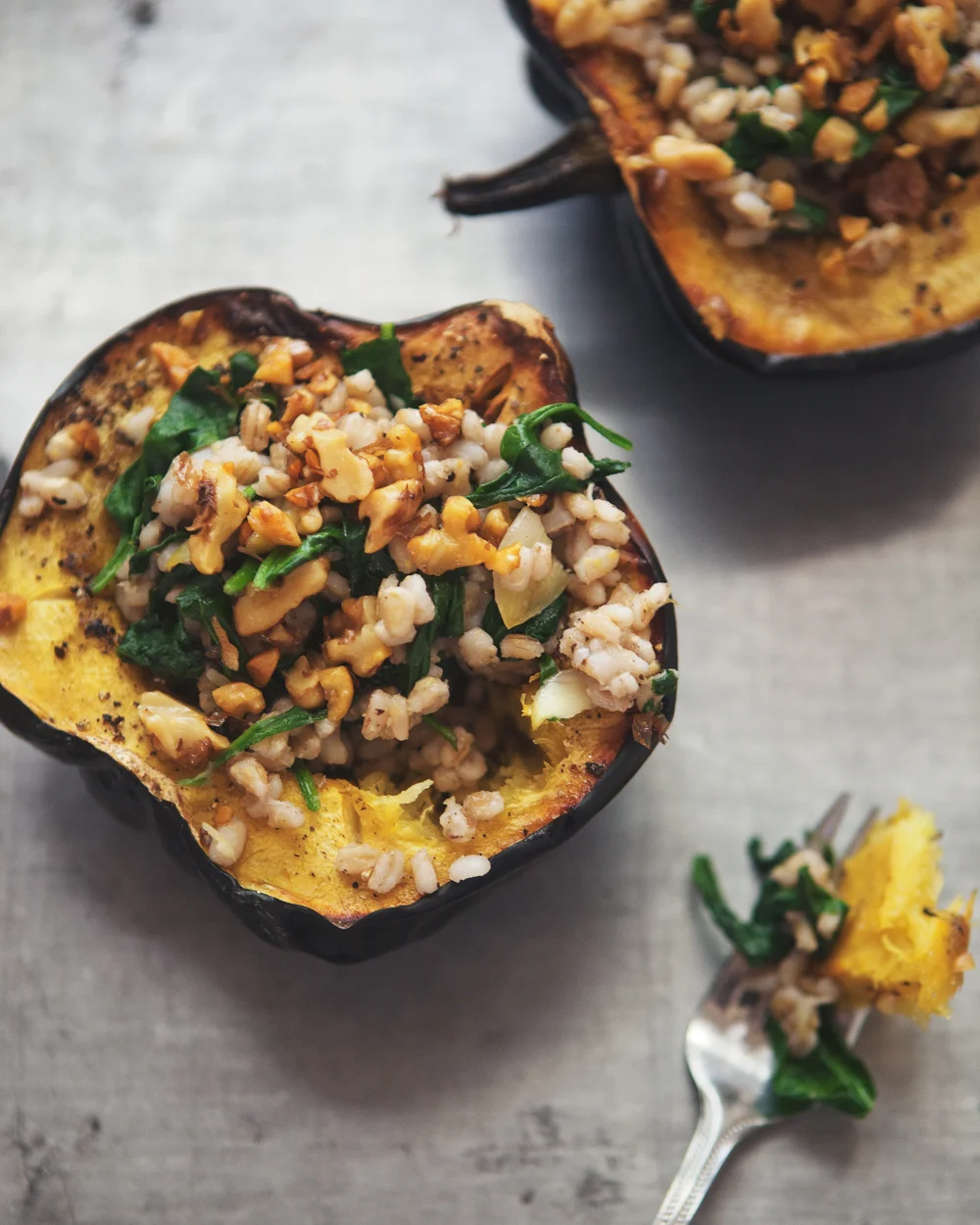 roasted acorn squash bowls with barley spinach salad_004.jpg