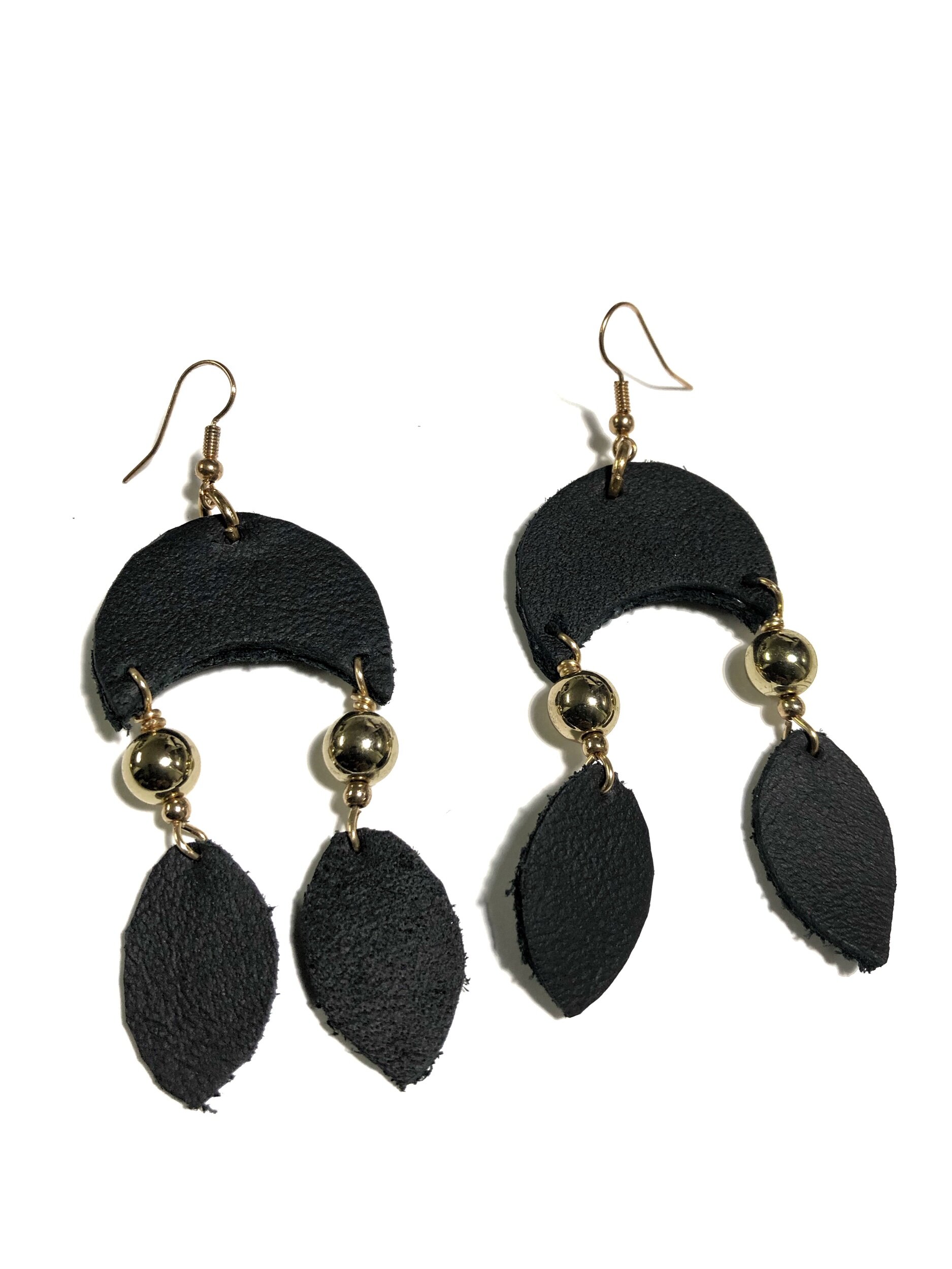 Windsor Earrings- Leather and bead mixed earrings