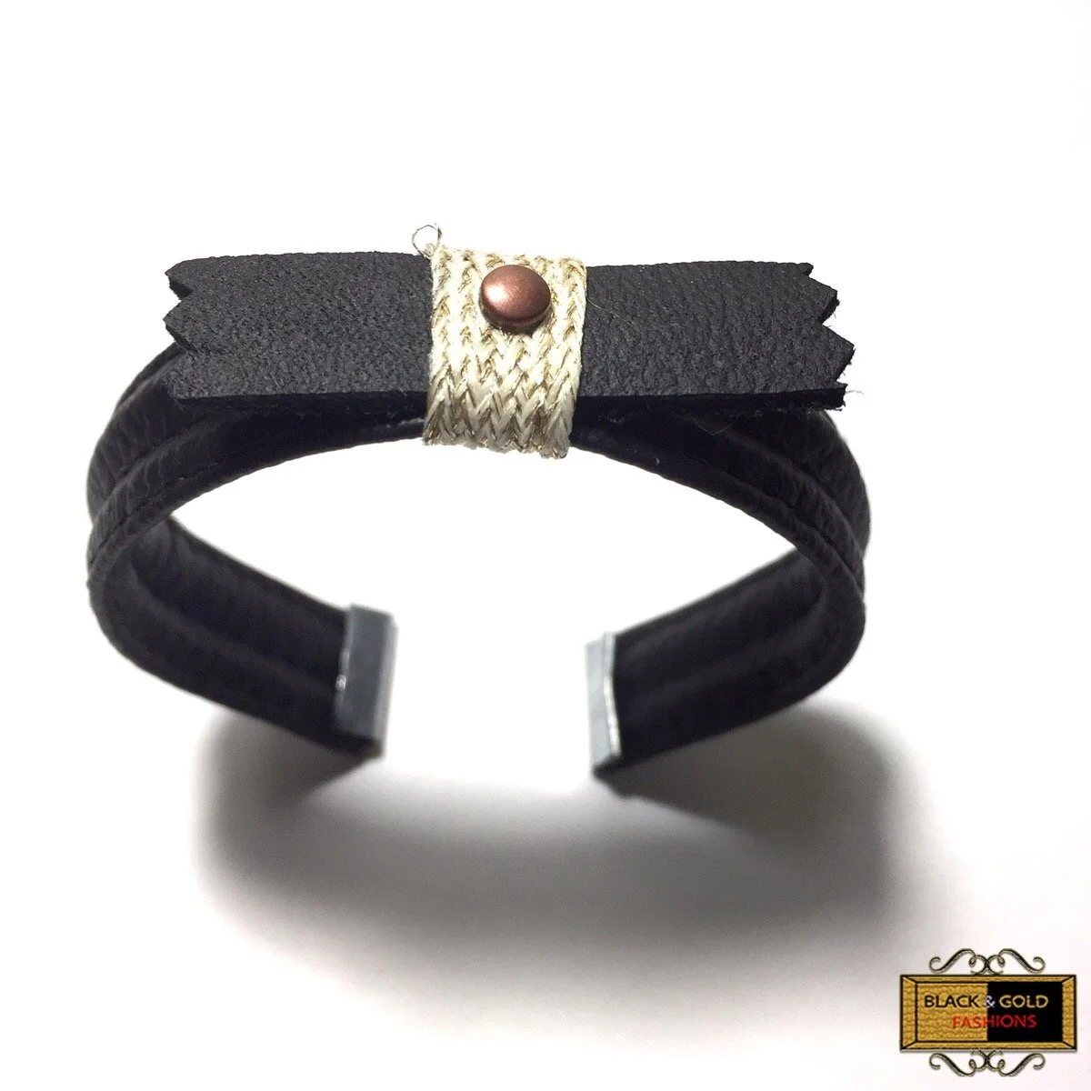 Indigo Cuff Bracelet is handmade with a unique leather bow tie.