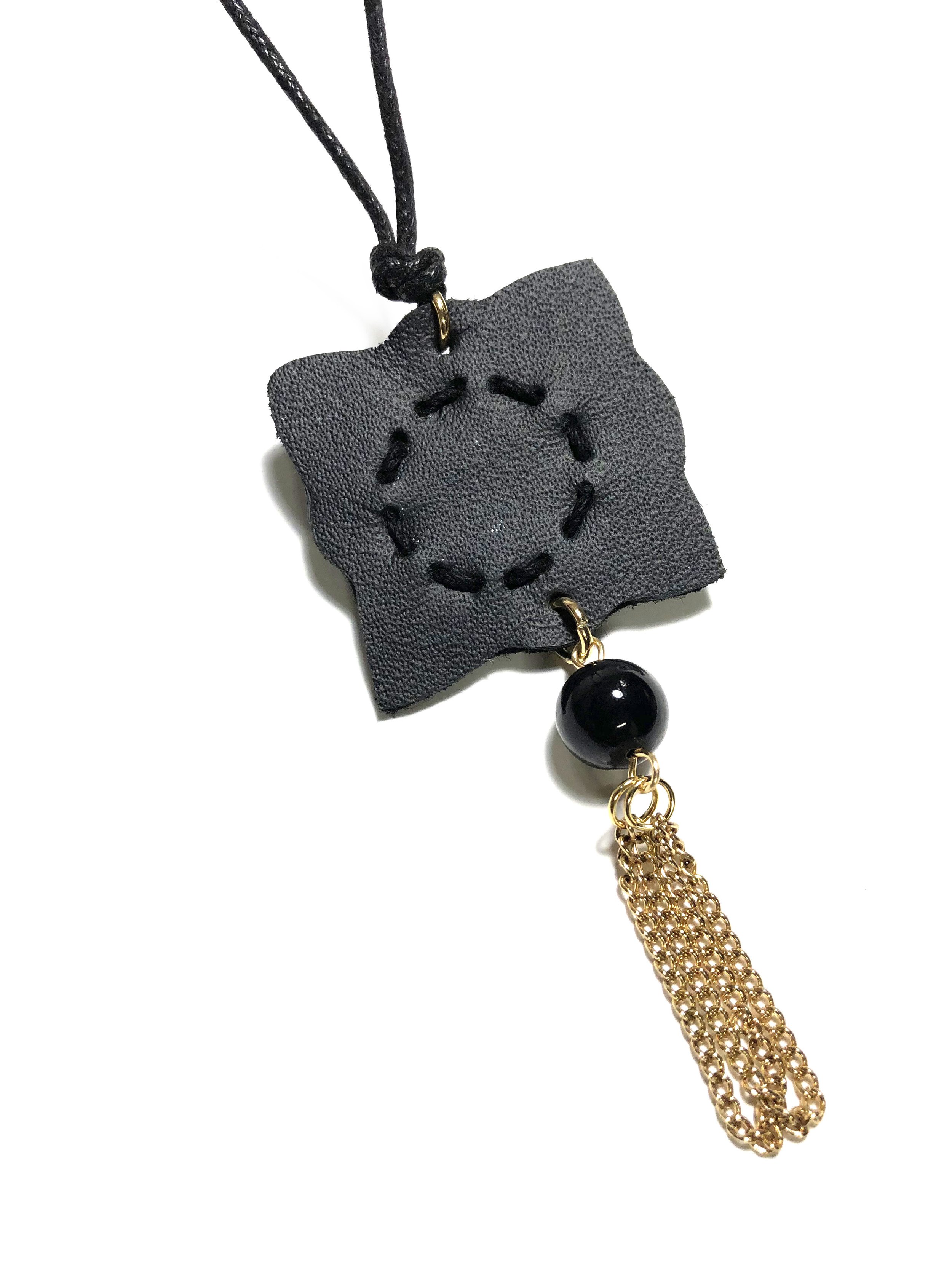 Clover leather necklace with bead and chain accent by Black & Gold Fashions (4).JPG