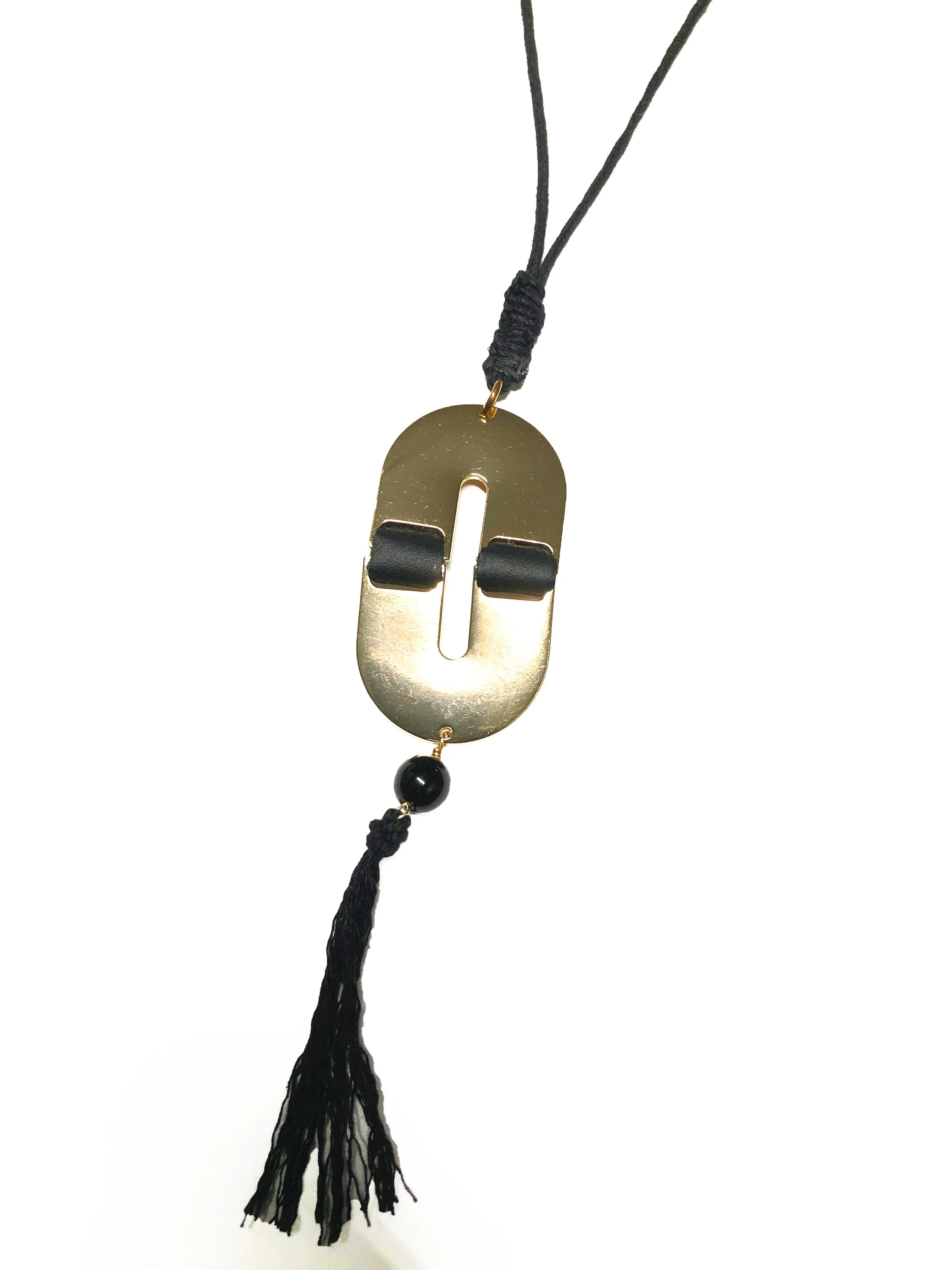 Necklace- Black & Gold Fashions-modern, leather, geometric) (2).JPG