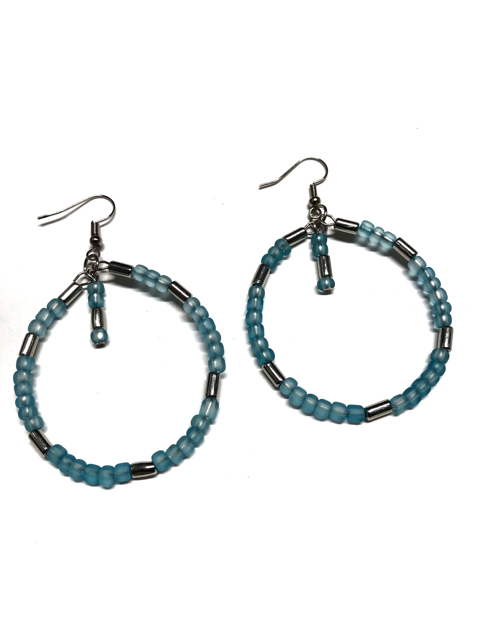 Small beaded earrings in shade of blue color.