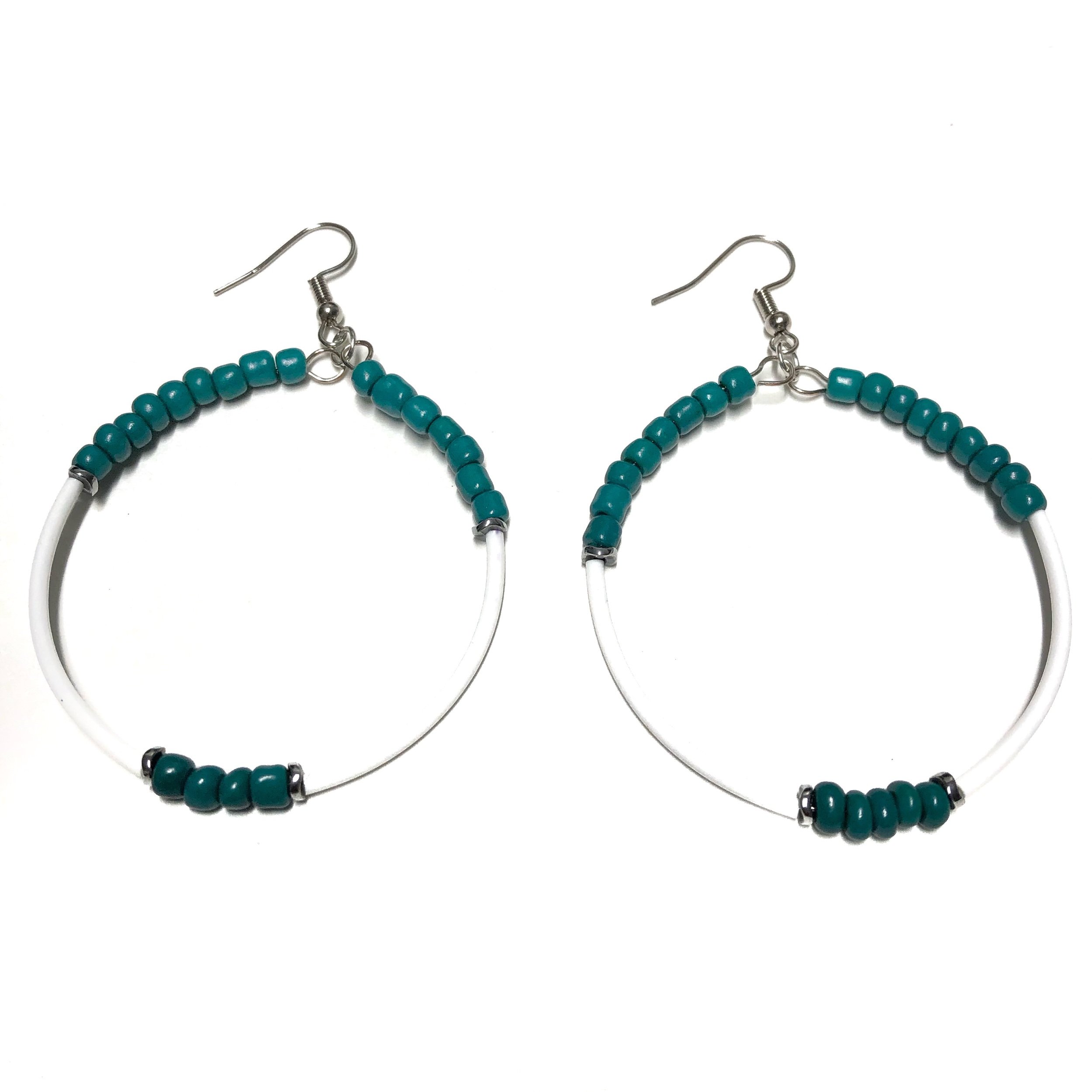 Blue and white mix hoop earrings for summer.