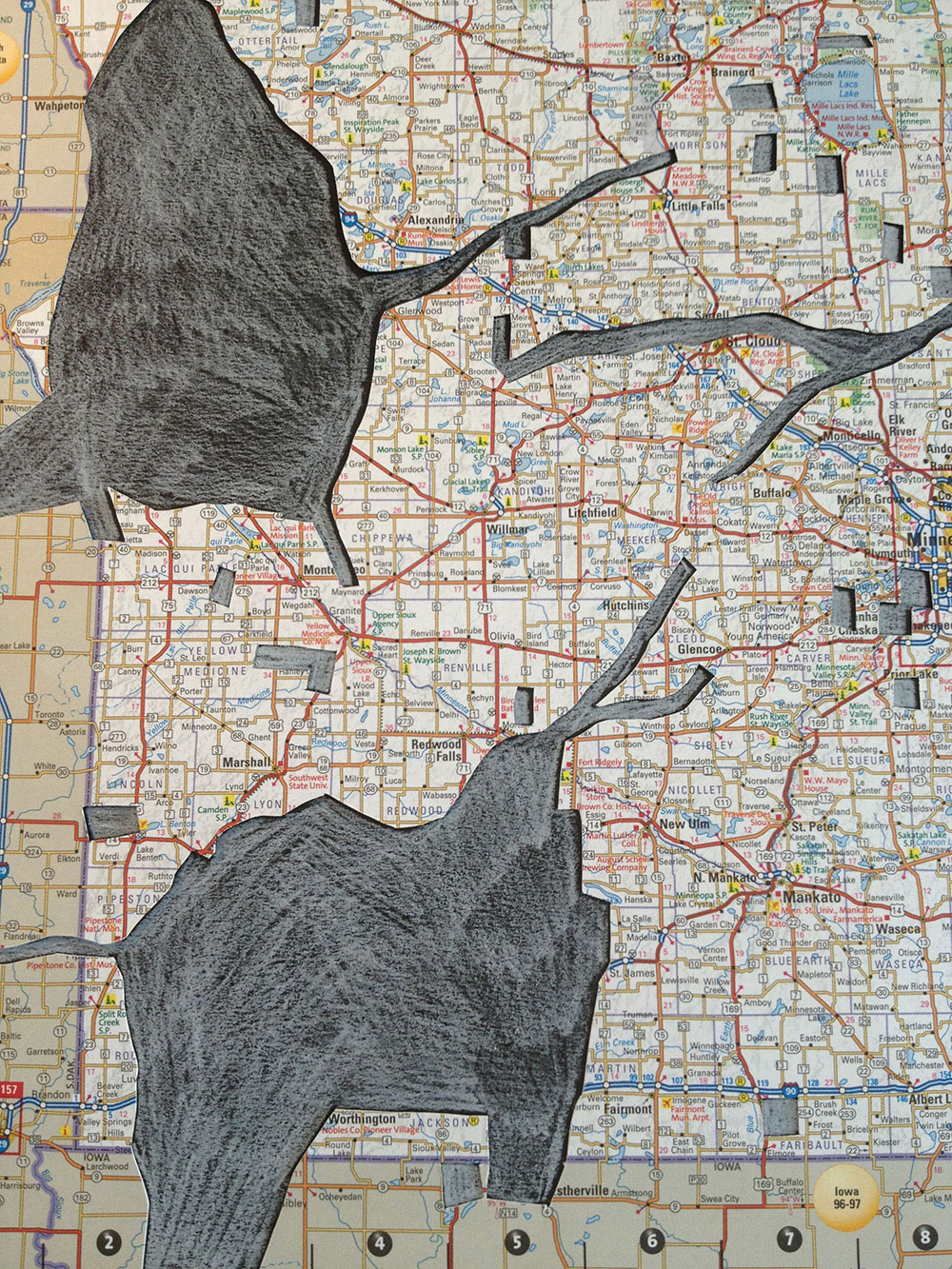 The first level of shading areas left by multiple road and block removals.