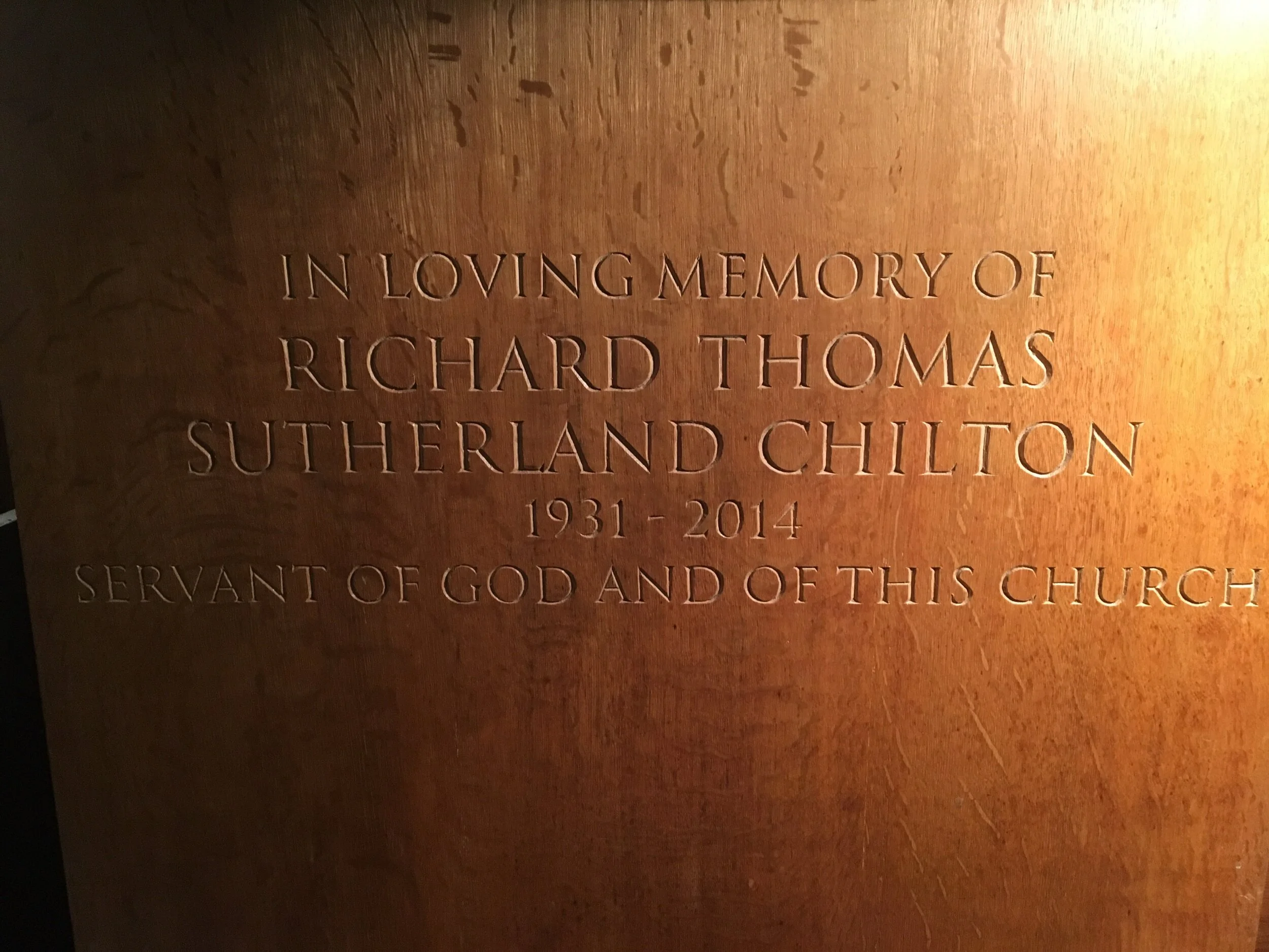 Carved into the side of an Oak altar at St. Mary's in Slindon