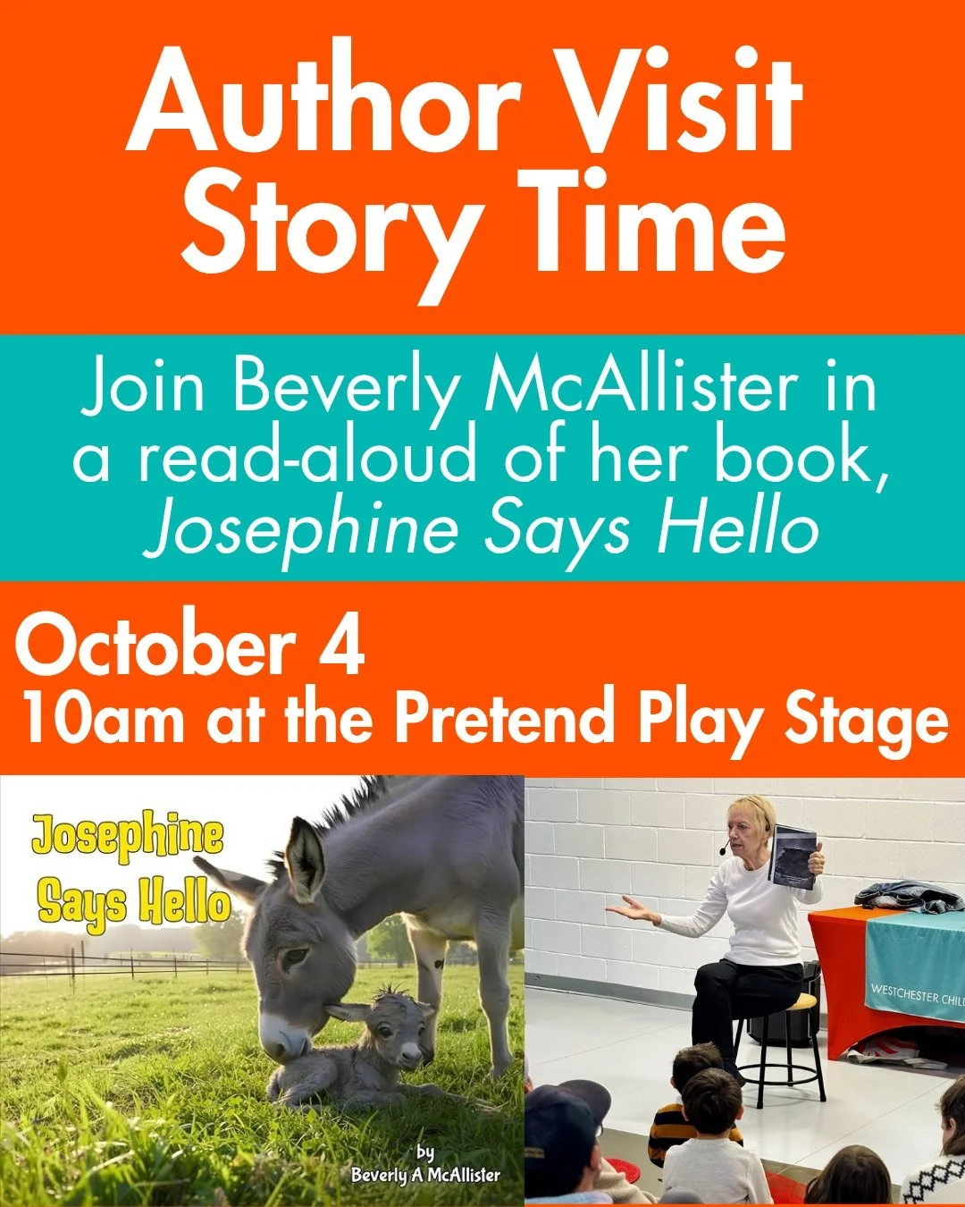 Join Beverly McAllister in a read-aloud of her book, Josephine Says Hello - A story about a baby donkey eager to meet the world.
See our website calendar for more events &amp; information - https://www.discoverwcm.org/calendar
-
#eastcoast
#westchest
