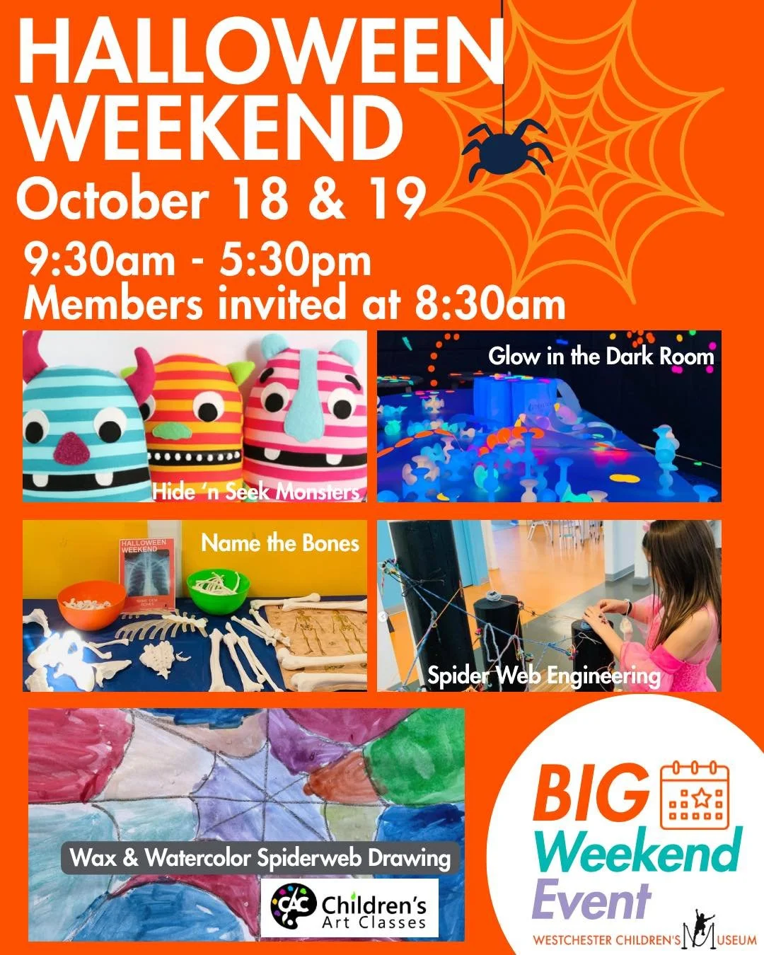 Are you coming to our HALLOWEEN BIG WEEKEND EVENT?  Members invited for early entry ay 8:30am, 10/18 and 10/19
-
#eastcoast
#westchesterfamily
#westchester
#museum 
#childrensmuseum 
#thingstodoforkids 
#earlychildhood
#playtolearn
#stemeducation
#pl