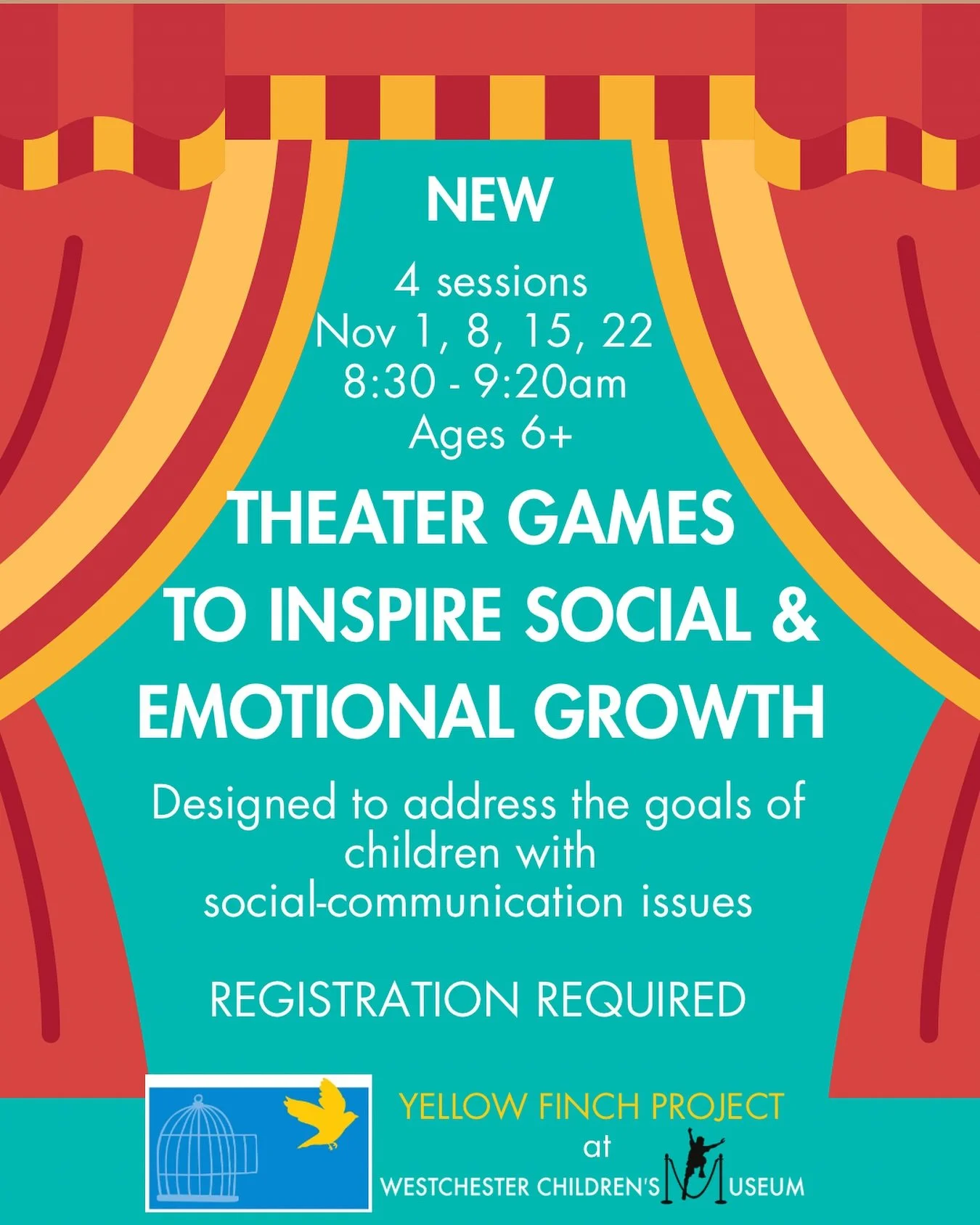 We are delighted to announce a new partnership with Yellow Finch Project, a nonprofit organization that utilizes dramatic arts to enhance the lives of children with Autism Spectrum Disorders and other social-communication issues.
Theater Games for S