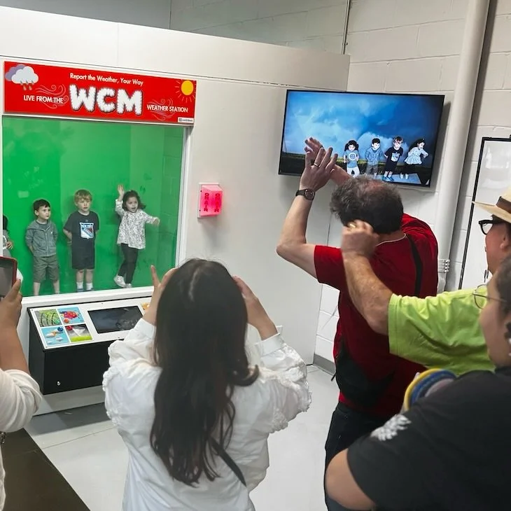 Become a Weather Reporter and tell us the weather your own way!  Then at home, try these ideas:
Glue cotton balls onto paper and make pictures showing different kinds of clouds and weather. 
 Fill a paper towel tube with items such as buttons, beads