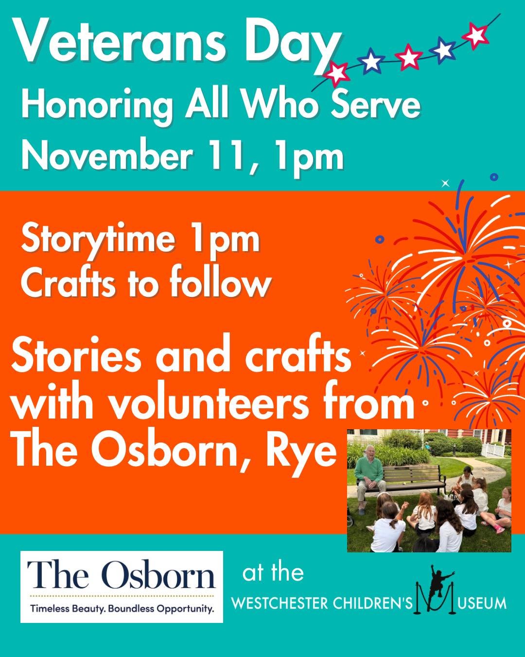 🇺🇸 Honor Veterans Day at the Museum
Join us for a heartfelt Veterans Day celebration. We welcome volunteers from the Osborn Center in Rye. The day will be filled with stories, creativity, and gratitude 
1pm - storytime with volunteers from The Osbo