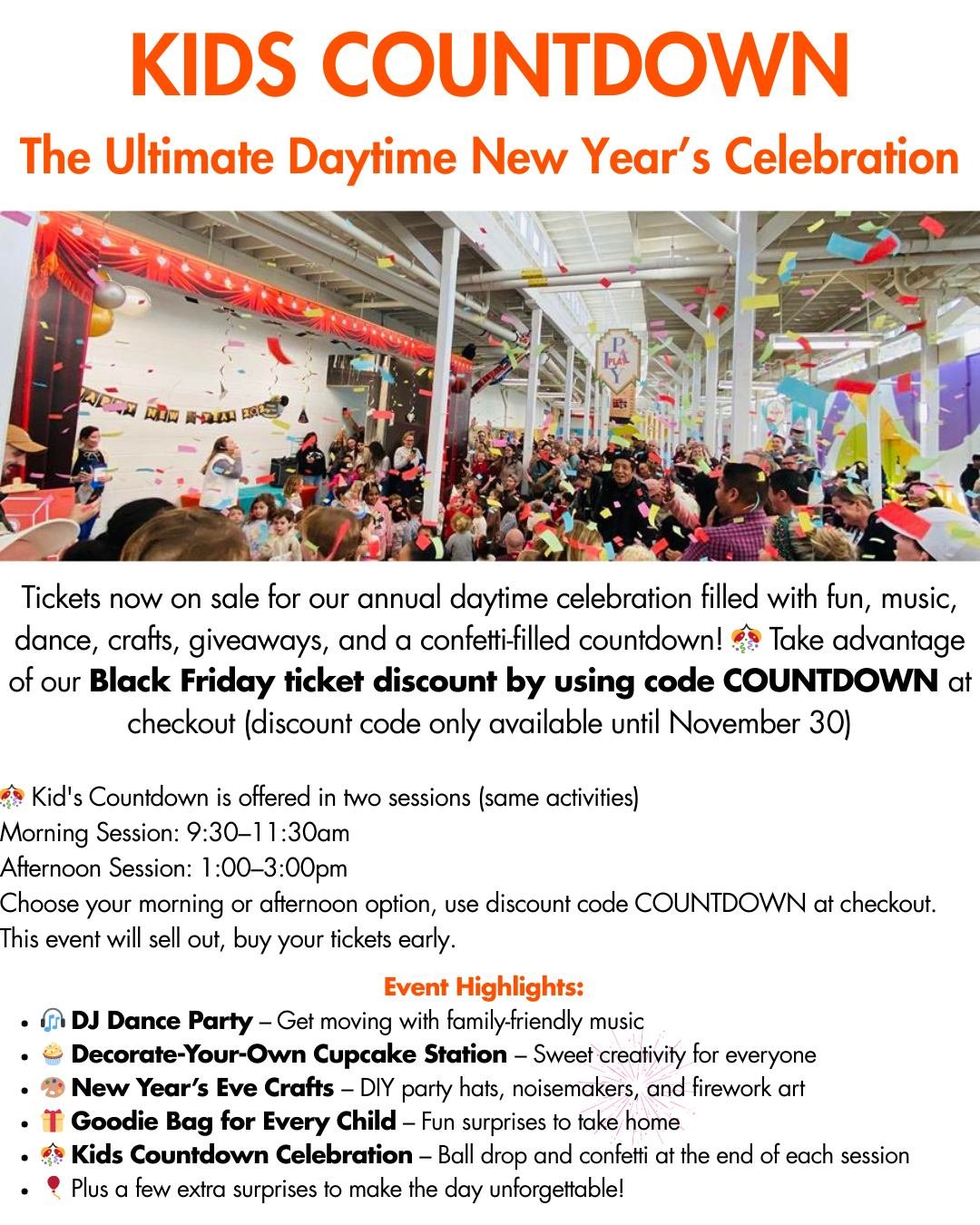 🎉 Get ready to kick off a the year with the ultimate NYE Kids Celebration! 

⭐ Secure your spot today and let's count down together! 

💫 Use code COUNTDOWN at checkout (limited time offer until Nov 30th). 

💛 Link to purchase in bio or head here: 