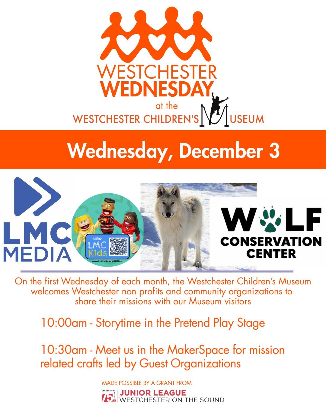 This Wednesday, December 3rd,  join the movement at the museum and discover the extraordinary impact of The Wolf Conservation Center and LMC Media's initiatives! On the first Wednesday of every month, we empower local community groups to share their 