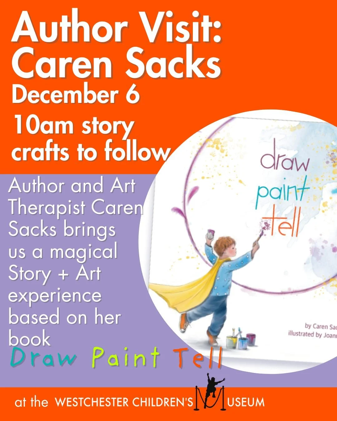 Join author Caren Sacks for a magical Story + Art experience, featuring a reading from her book Draw Paint Tell, followed by a creative, book-inspired craft in the Makerspace. 🎨✨

@drawpainttell 

#booksforkids #bookandcraft  #thingstodoforfun #dece