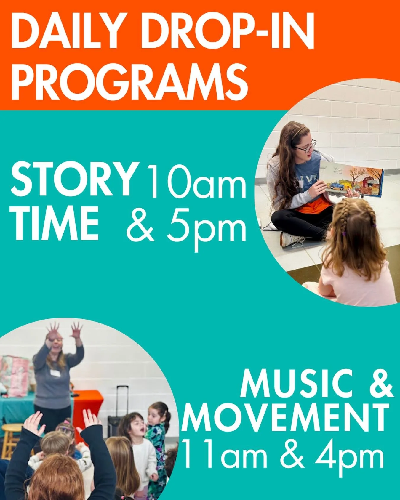 Come and join the fun - we can&rsquo;t wait to see you there! 🎉 📚🎸

Every day at the Museum, programs for every age, learning style, and interest 💫

💛 Story Time - Everyday at 10 am &amp; 5 pm

⭐ Music &amp; Movement - Everyday at 11 am &amp; 4 