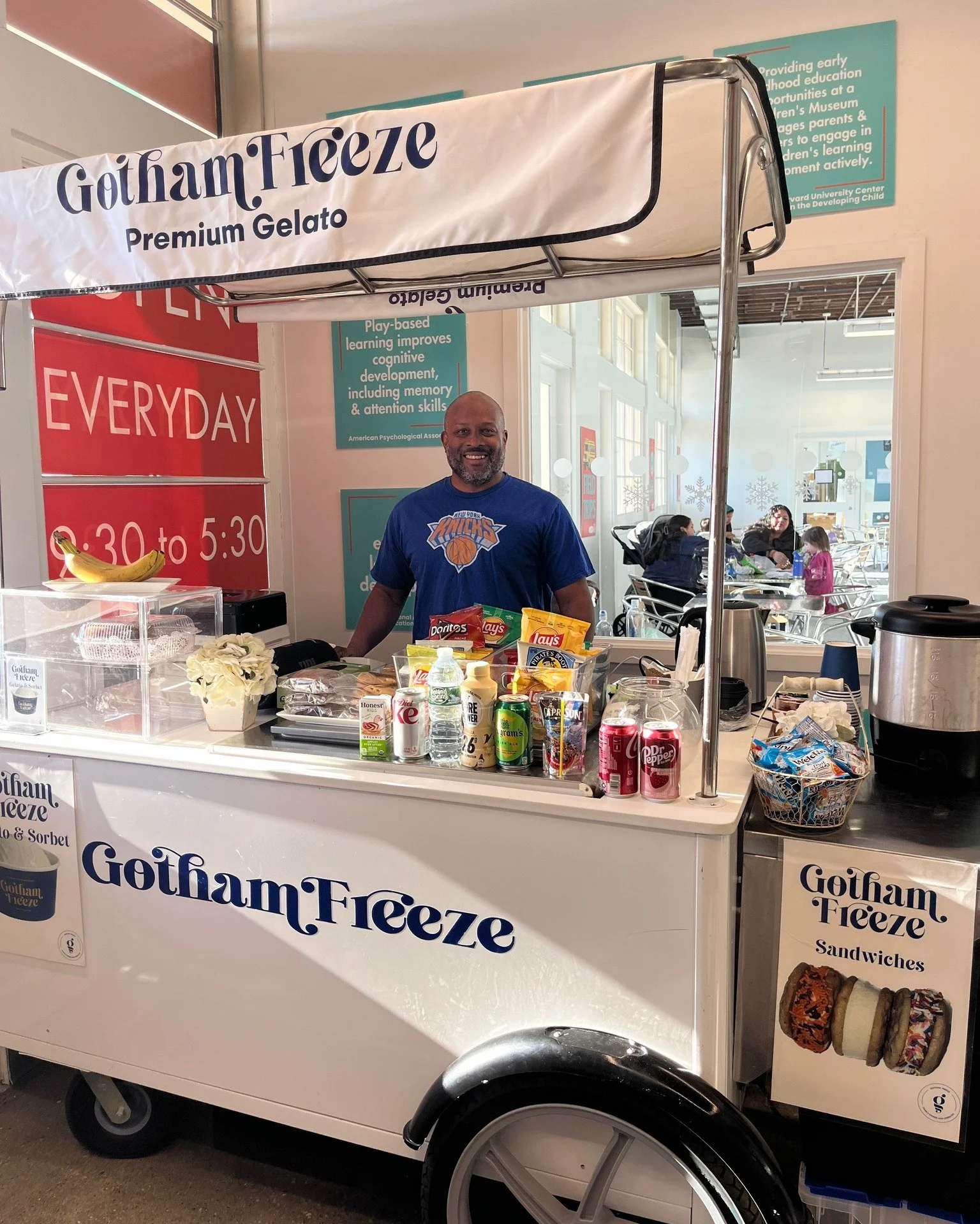 Did you know we have a little cafe☕? We are pleased to offer a limited menu of light snacks, sandwiches, gelato and beverages including coffee, juice boxes, and water from our exclusive vendor Gotham Freeze🍦. 

⭐If you are local please note you do n