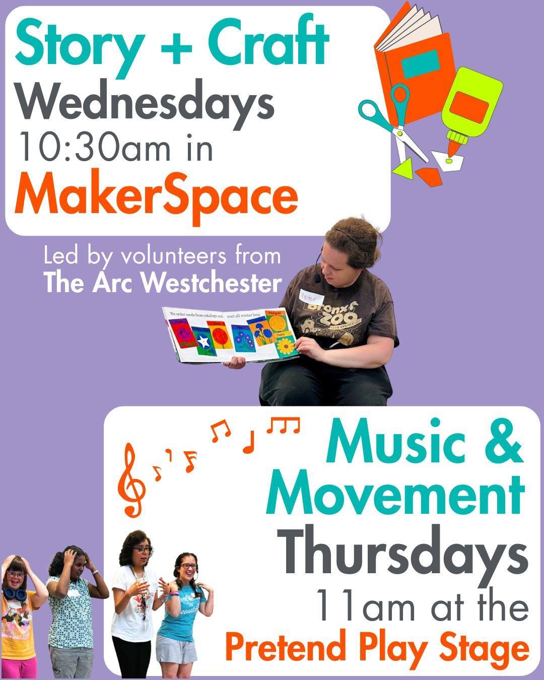 Join us for a special partnership with the The ARC Westchester - swipe to check out all the fun we have with them. 

📖Story + Craft with The ARC Westchester
Wednesdays, 10:30am

🎶Dancing Thursday with The ARC Westchester
Thursdays at 11:00am

@arcw
