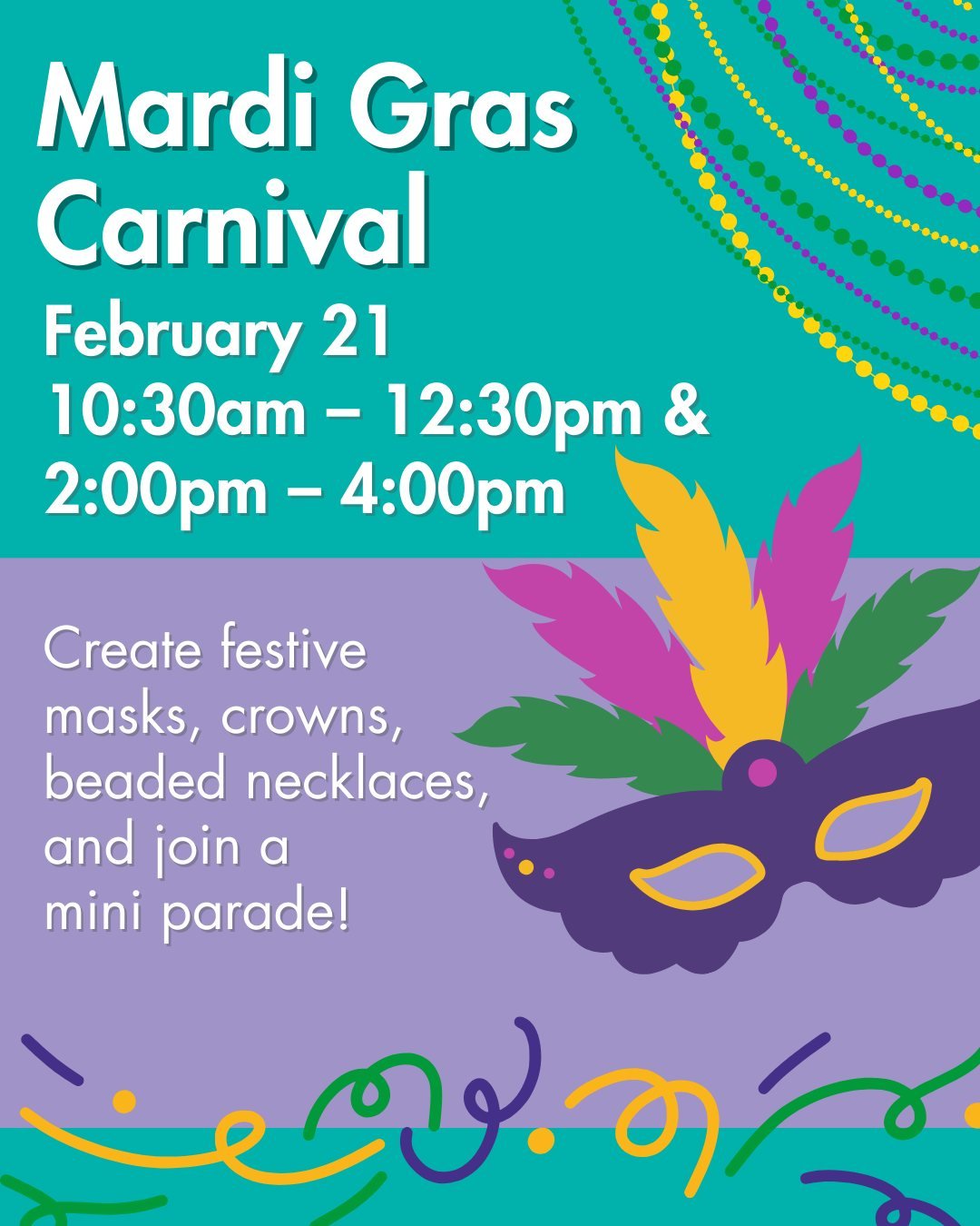 Celebrate Mardi Gras / Carnival at the Museum with a fun-filled day for the whole family! Enjoy dance parties💃🕺, bubbles, and hands-on crafts in the Makerspace, including festive decorations and creative projects that capture the spirit of this col