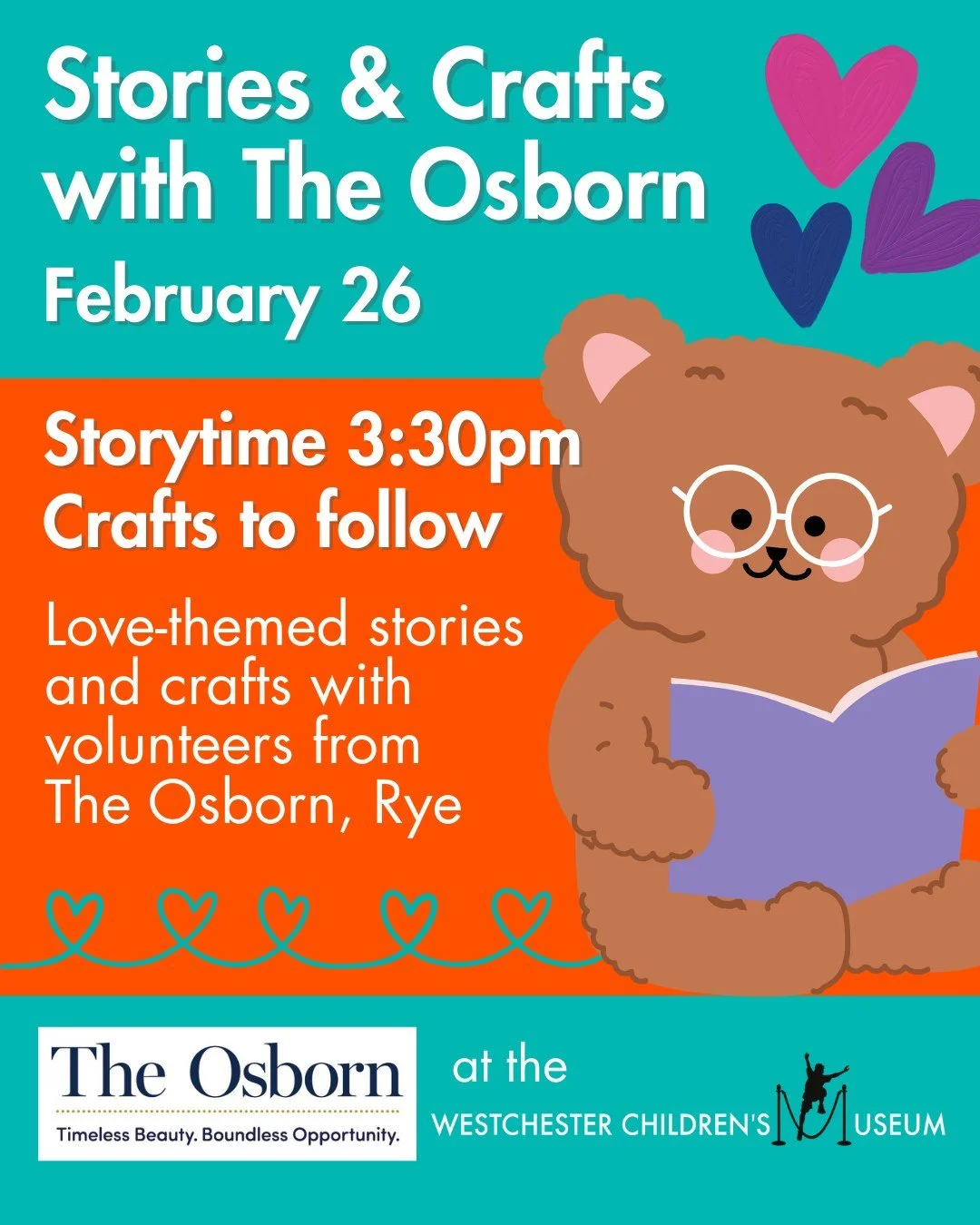 Join us for stories and crafts with volunteers from the The Osborn 💟.

@theosborn 

 #thingstodoforkids #specialevents #childrensmuseum #familyactivities #kidscrafts #storytime #community #kidsactivities #CommunityPartnership #communitylearning