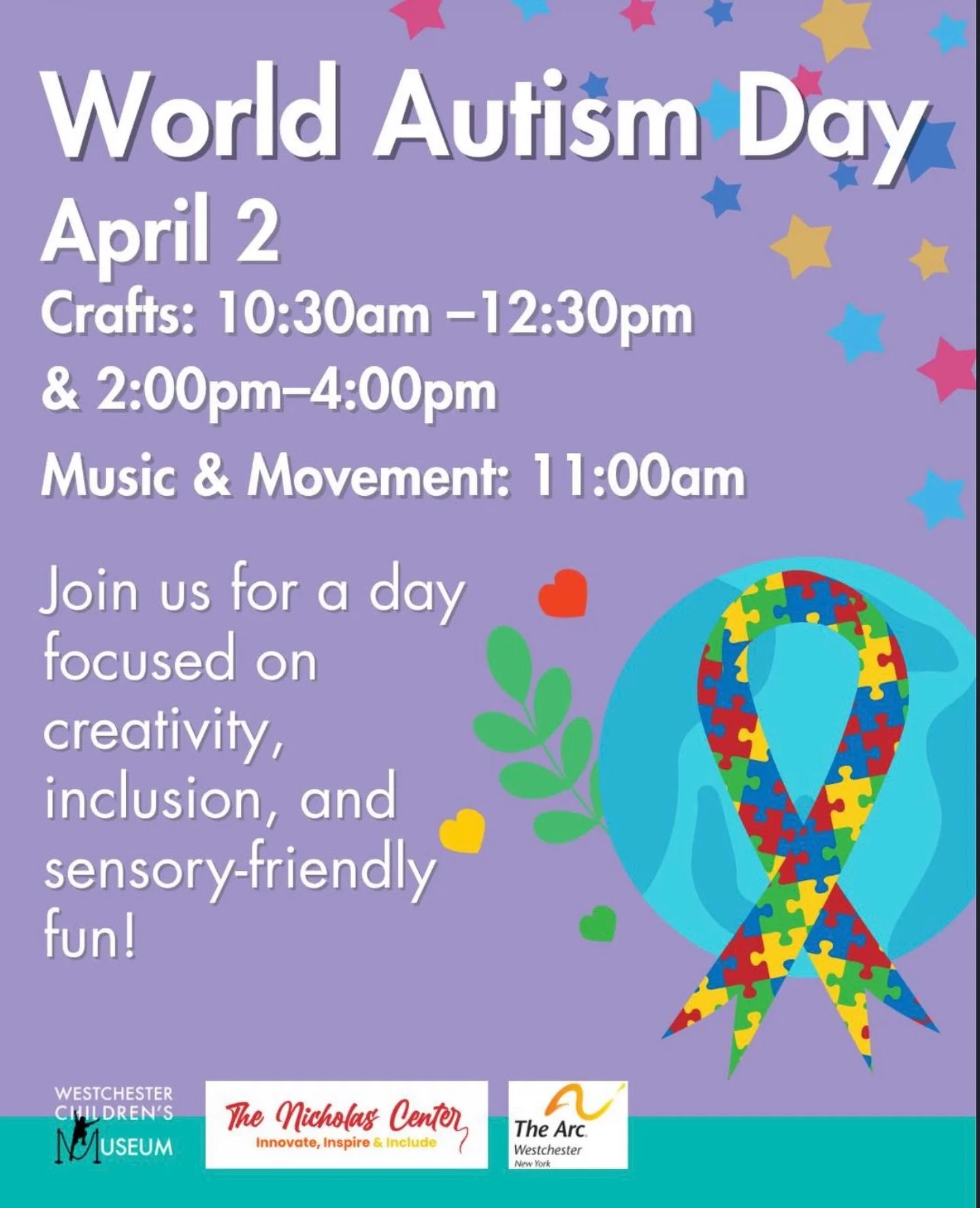 Let&rsquo;s celebrate World Autism Day tomorrow April 2nd 🧩💙 

Join us for Crafts in the Makerspace and music and movement🎶