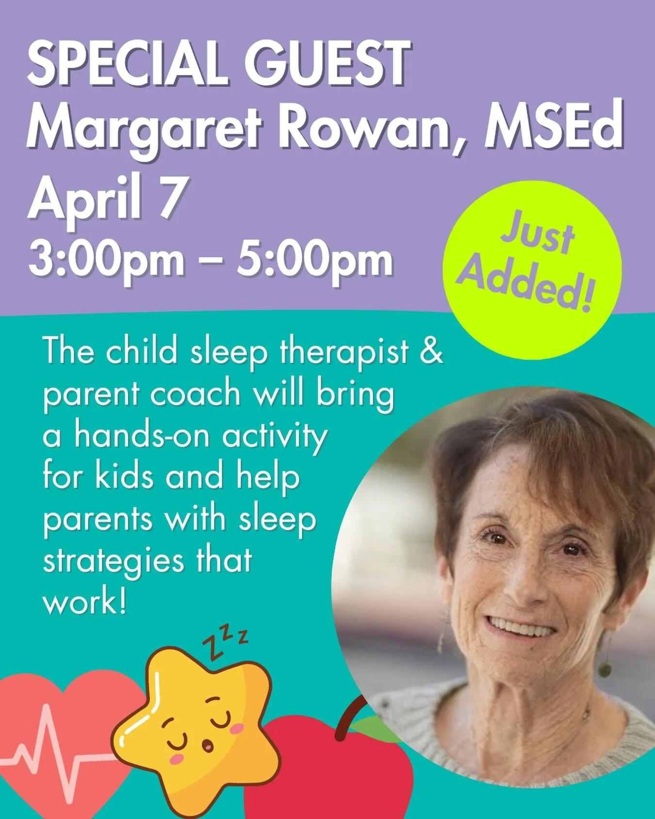 JUST ADDED! Catch Margaret Rowan, MSEd, as part of World Health Day at Westchester Children&rsquo;s Museum &ndash; a special event focused on whole-family wellness.

The child sleep therapist &amp; parent coach will bring a hands-on activity for kids