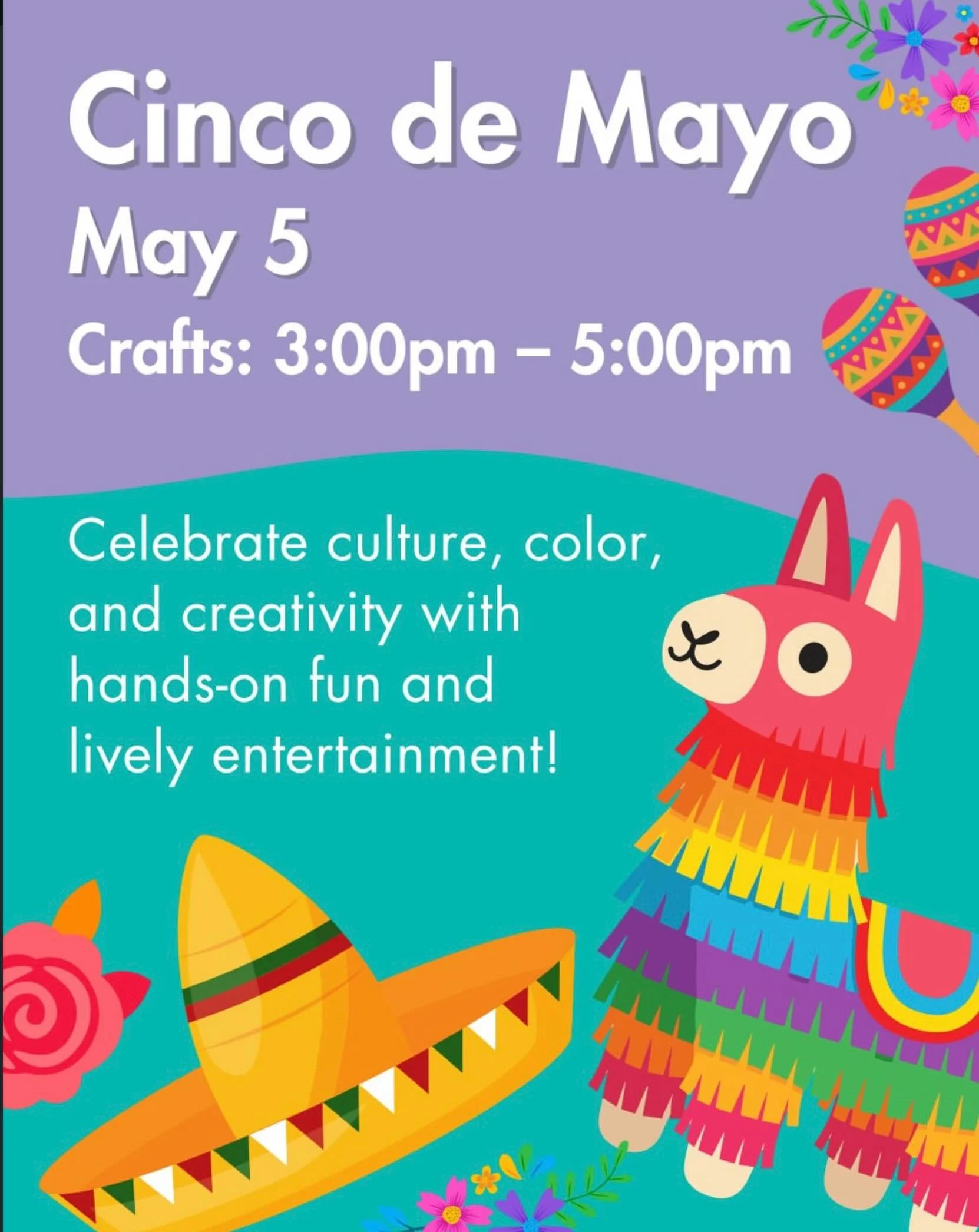 Come celebrate Cinco de Mayo with us this Tuesday🥳

Crafts will be held in our makerspace from 3-5pm! 🎨Celebrate culture, color, and creativity with hands-on fun and lively entertainment!🎉 

#westchester #westchesterchildrensmuseum #cincodemayo #w