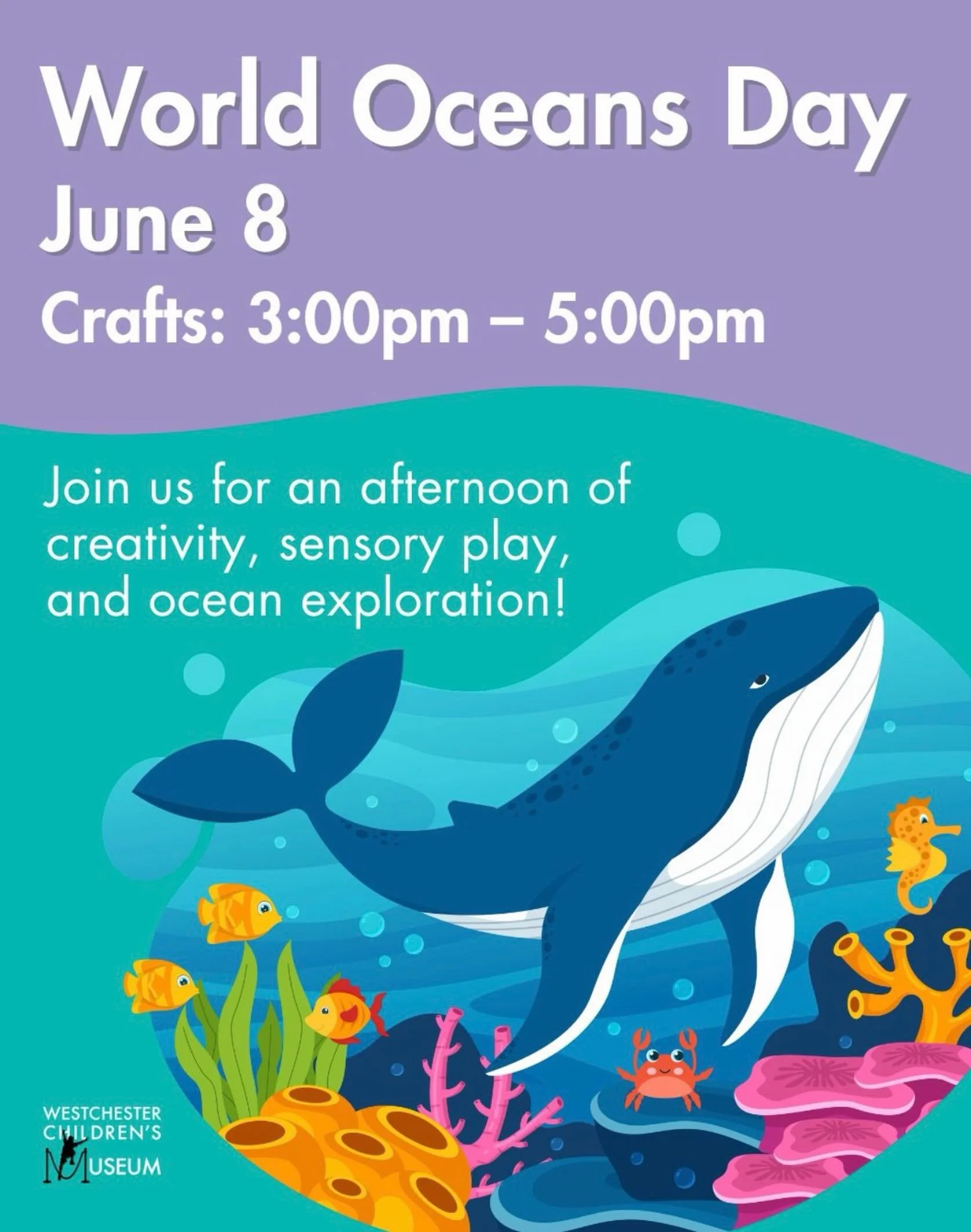 🌊🐠 Celebrate World Ocean Day with us on June 8th!

Join us in the Makerspace on Monday  from 3&ndash;5 PM for an afternoon filled with creativity, sensory play, and ocean exploration. From hands-on crafts to engaging activities inspired by the wond